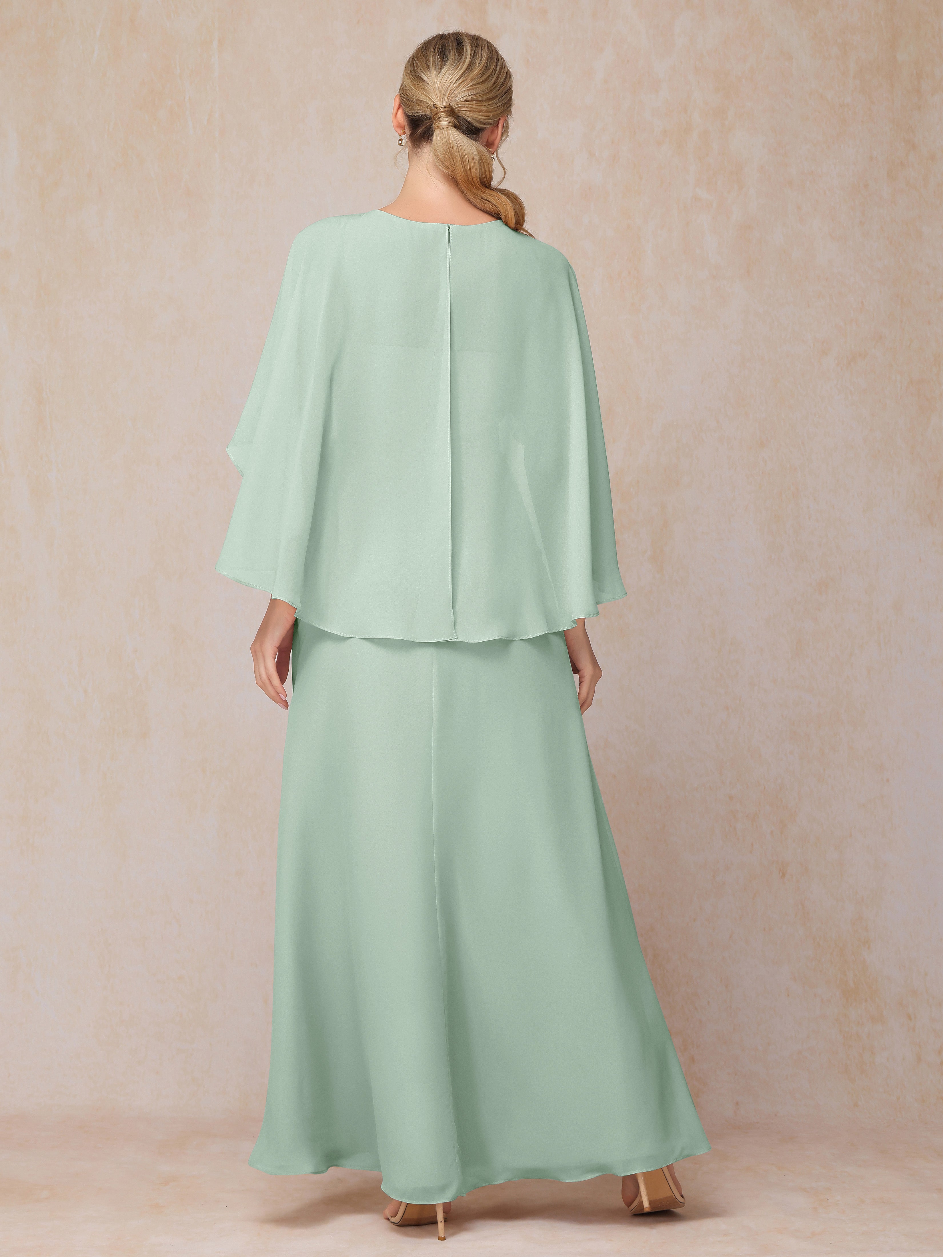 A Line Floor Length Chiffon Mother Of The Bride Dress With Cape