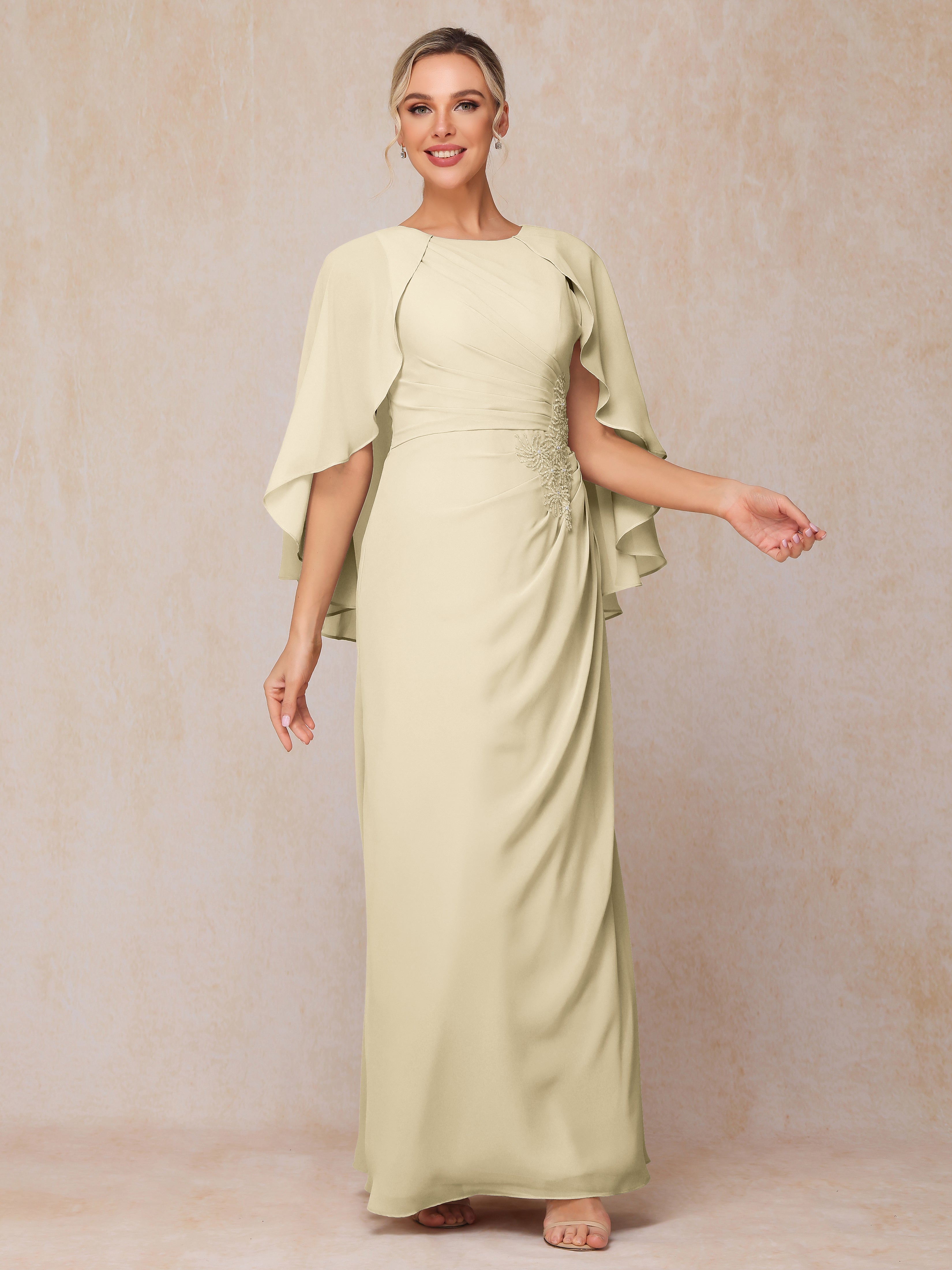 A Line Floor Length Chiffon Mother Of The Groom Dress With Cape