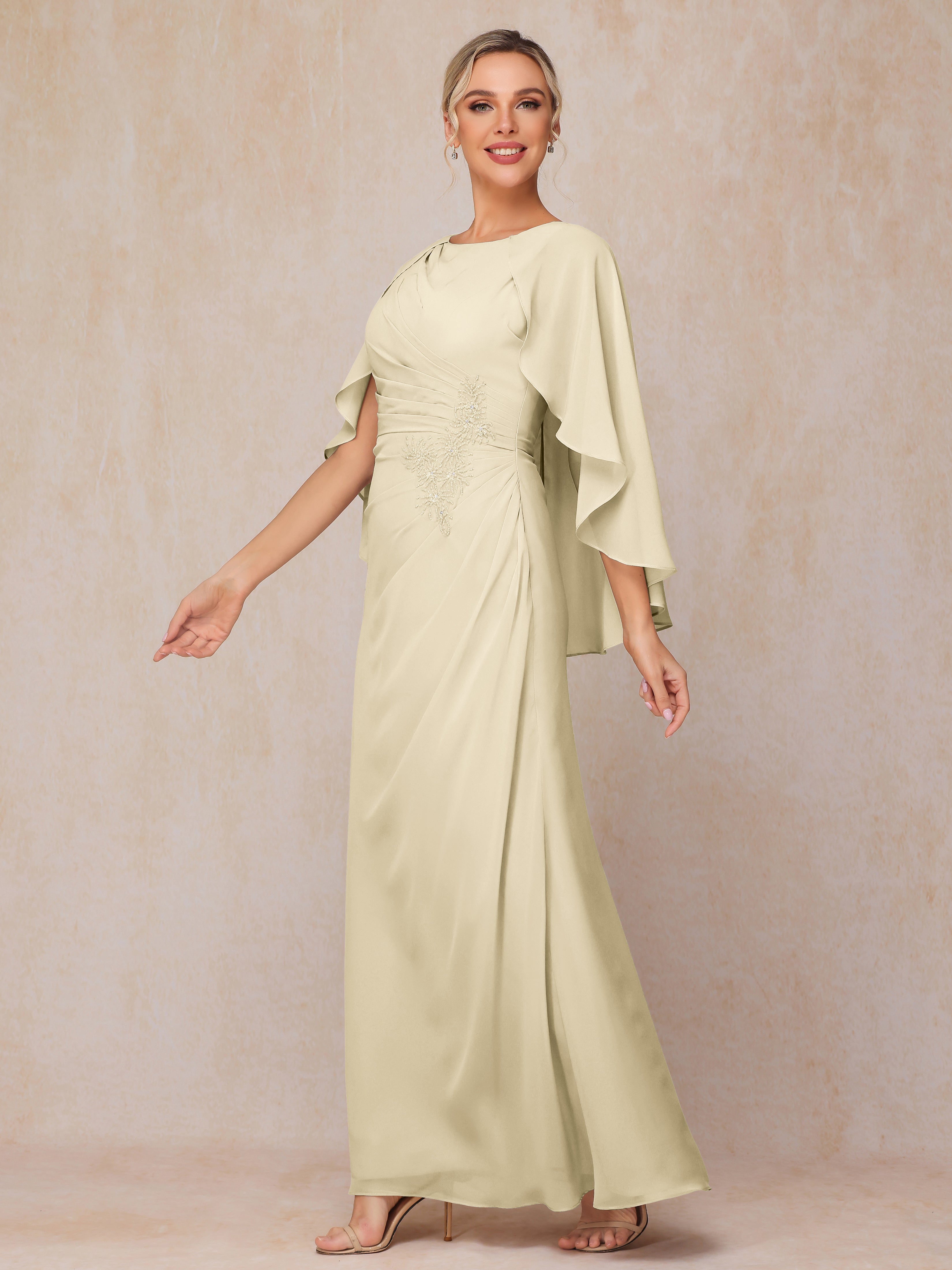 A Line Floor Length Chiffon Mother Of The Groom Dress With Cape