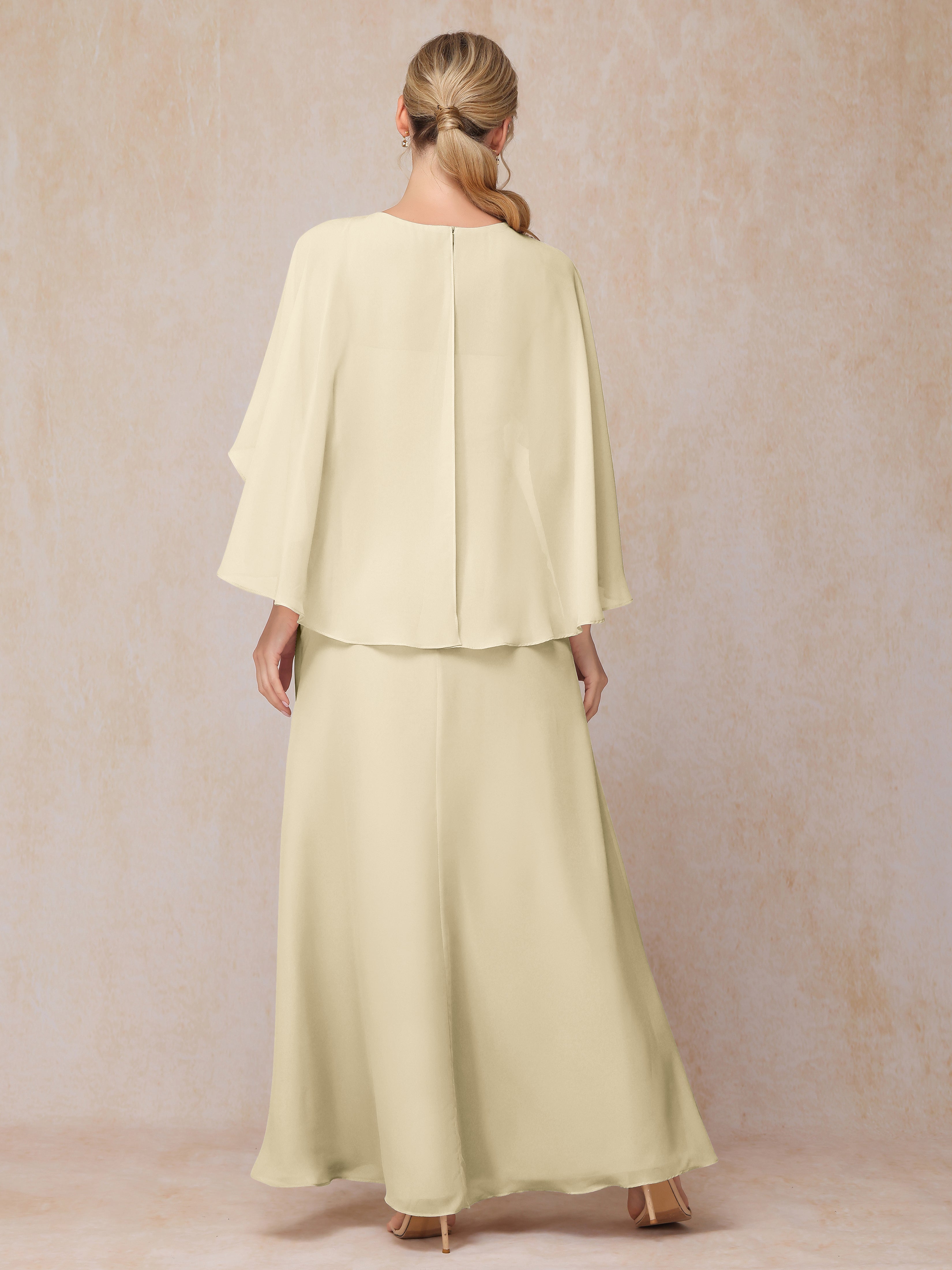 A Line Floor Length Chiffon Mother Of The Groom Dress With Cape