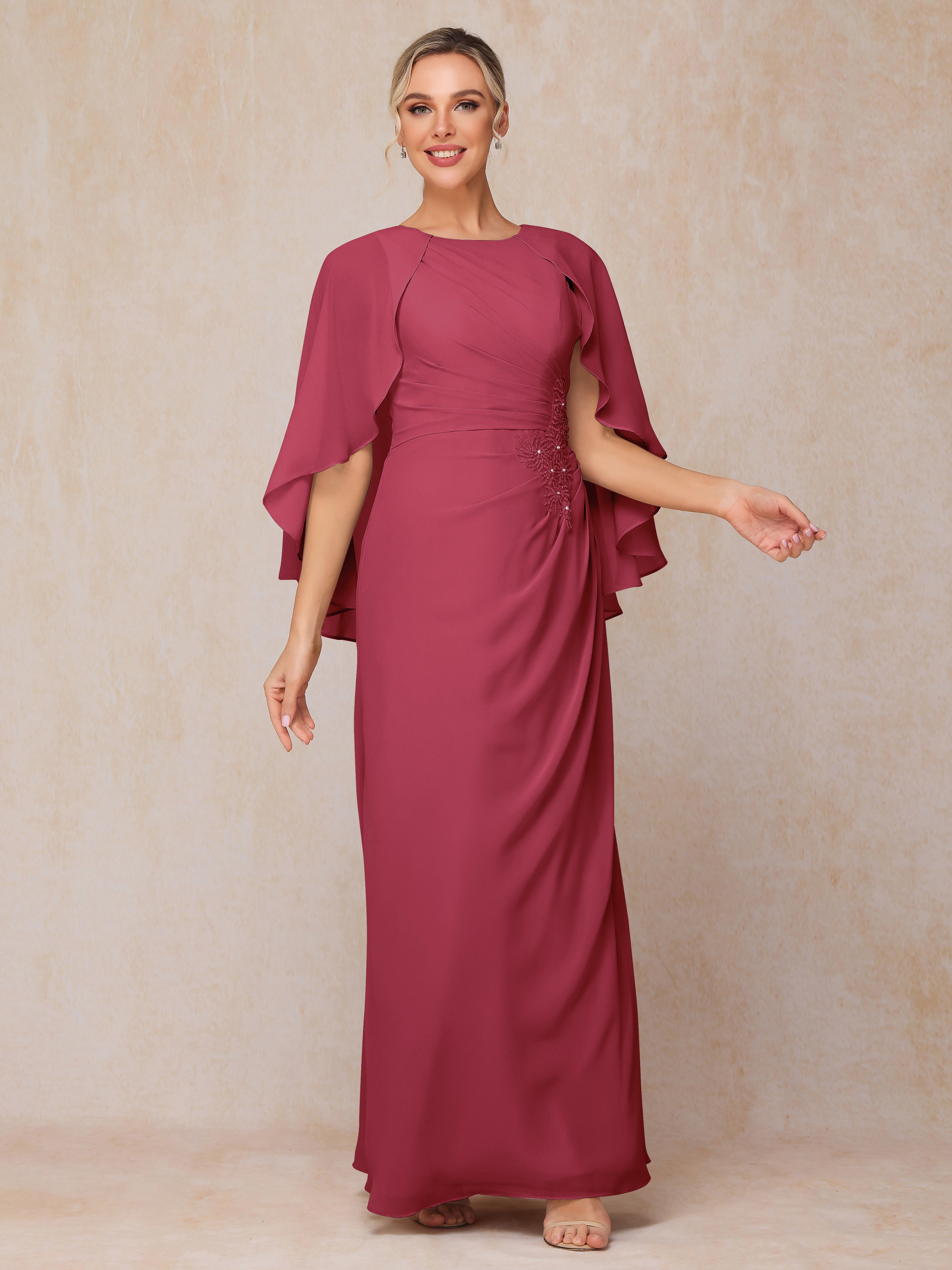 A Line Floor Length Chiffon Mother Of The Groom Dress With Cape