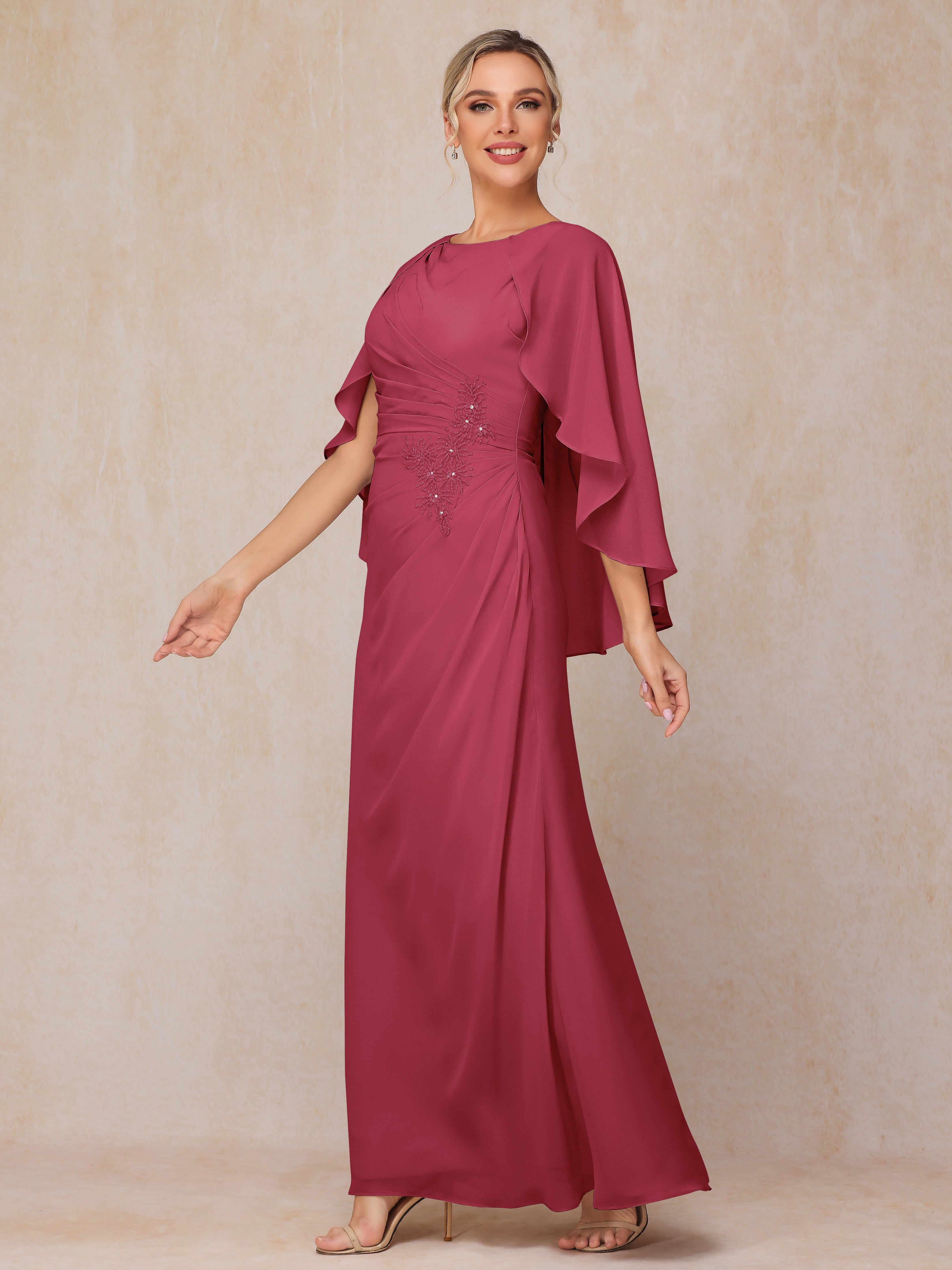 A Line Floor Length Chiffon Mother Of The Groom Dress With Cape