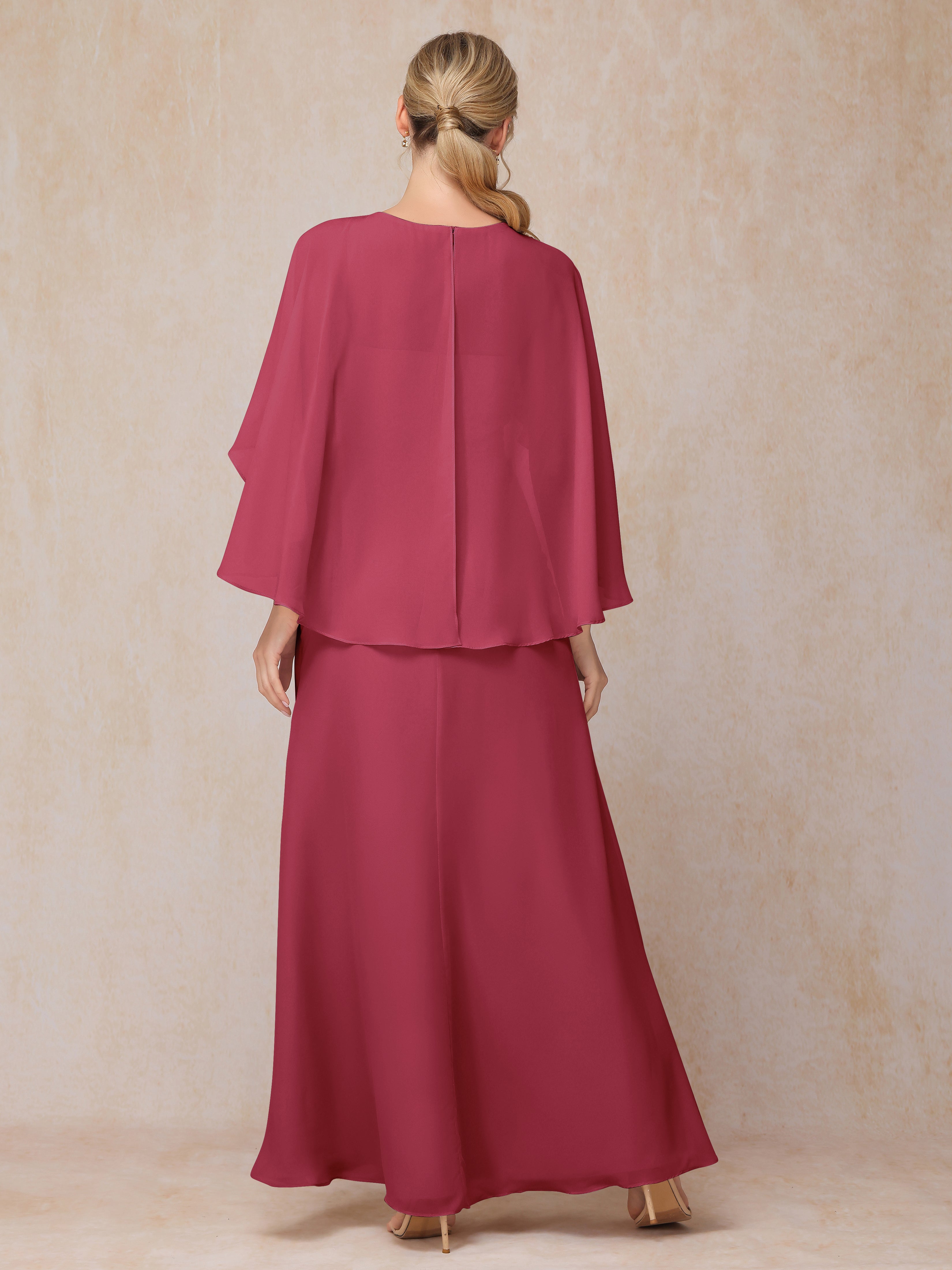 A Line Floor Length Chiffon Mother Of The Groom Dress With Cape