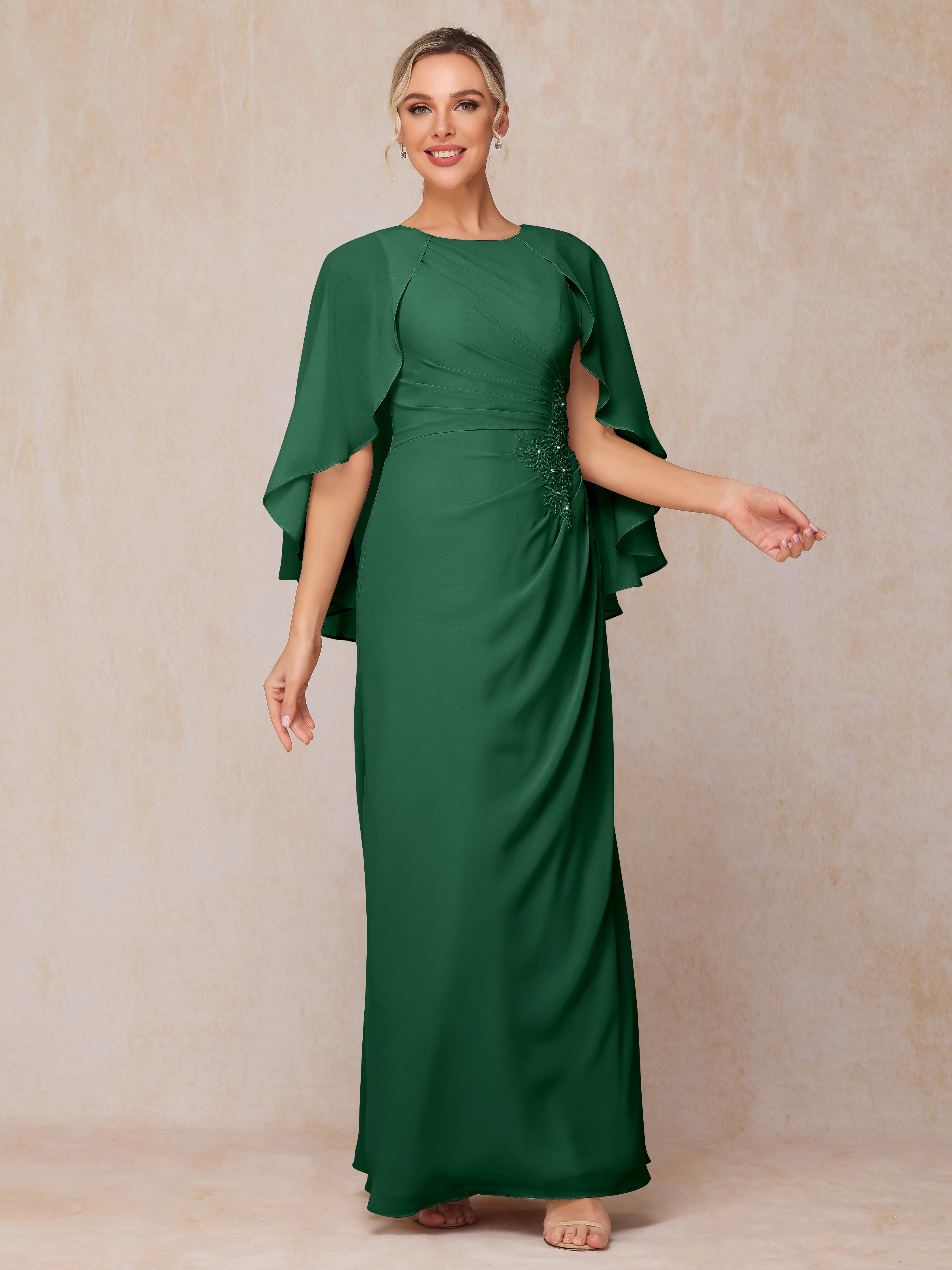 A Line Floor Length Chiffon Mother Of The Groom Dress With Cape