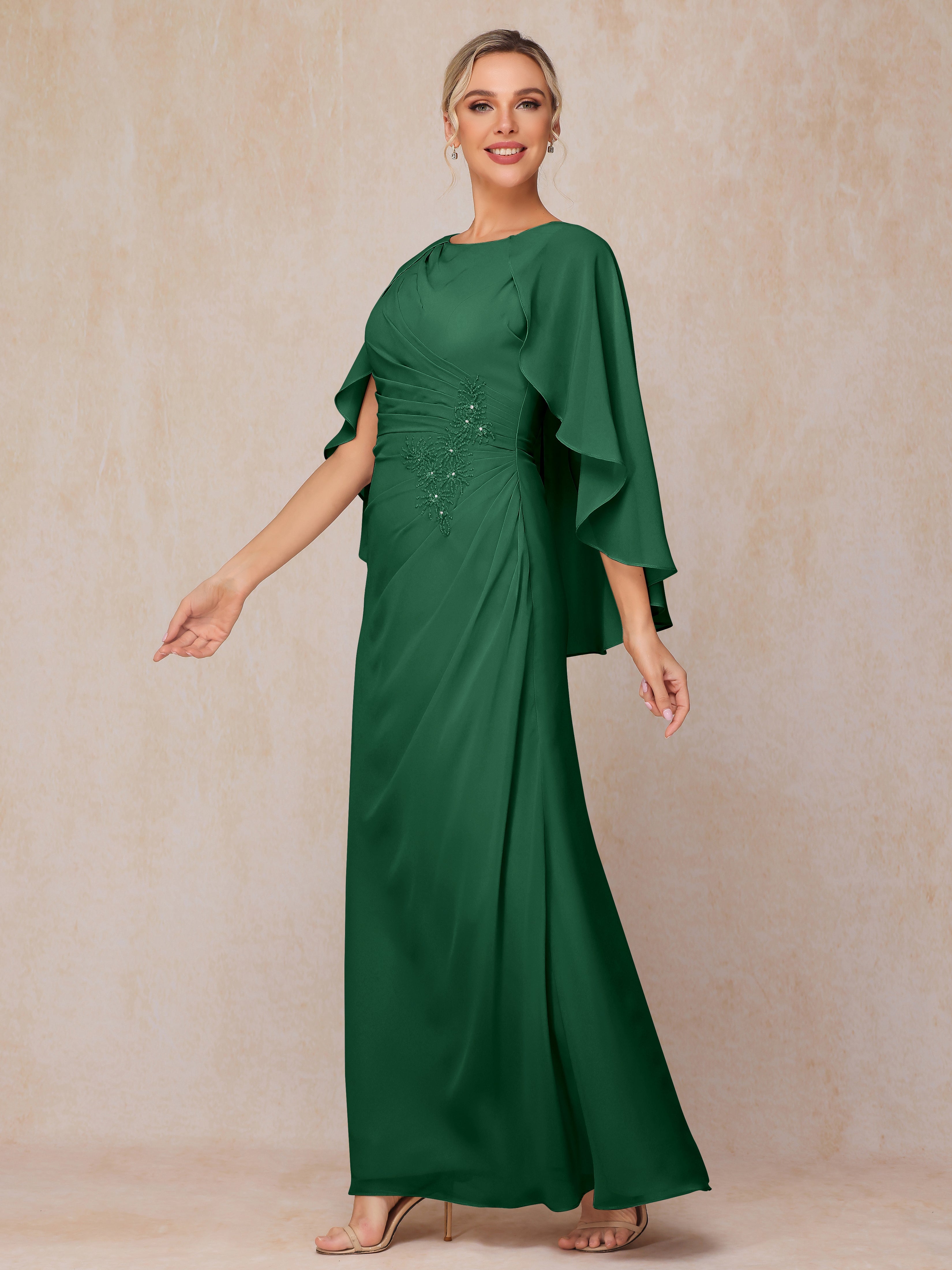 A Line Floor Length Chiffon Mother Of The Groom Dress With Cape