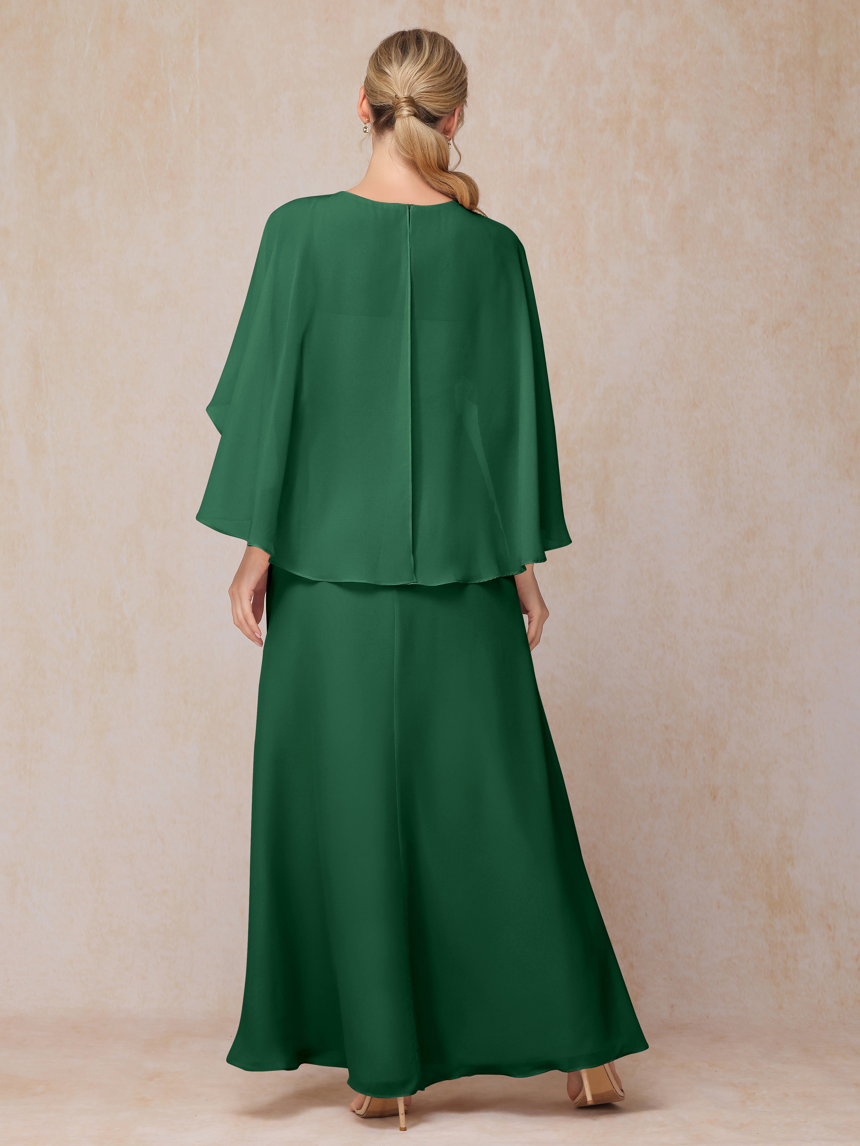 A Line Floor Length Chiffon Mother Of The Groom Dress With Cape