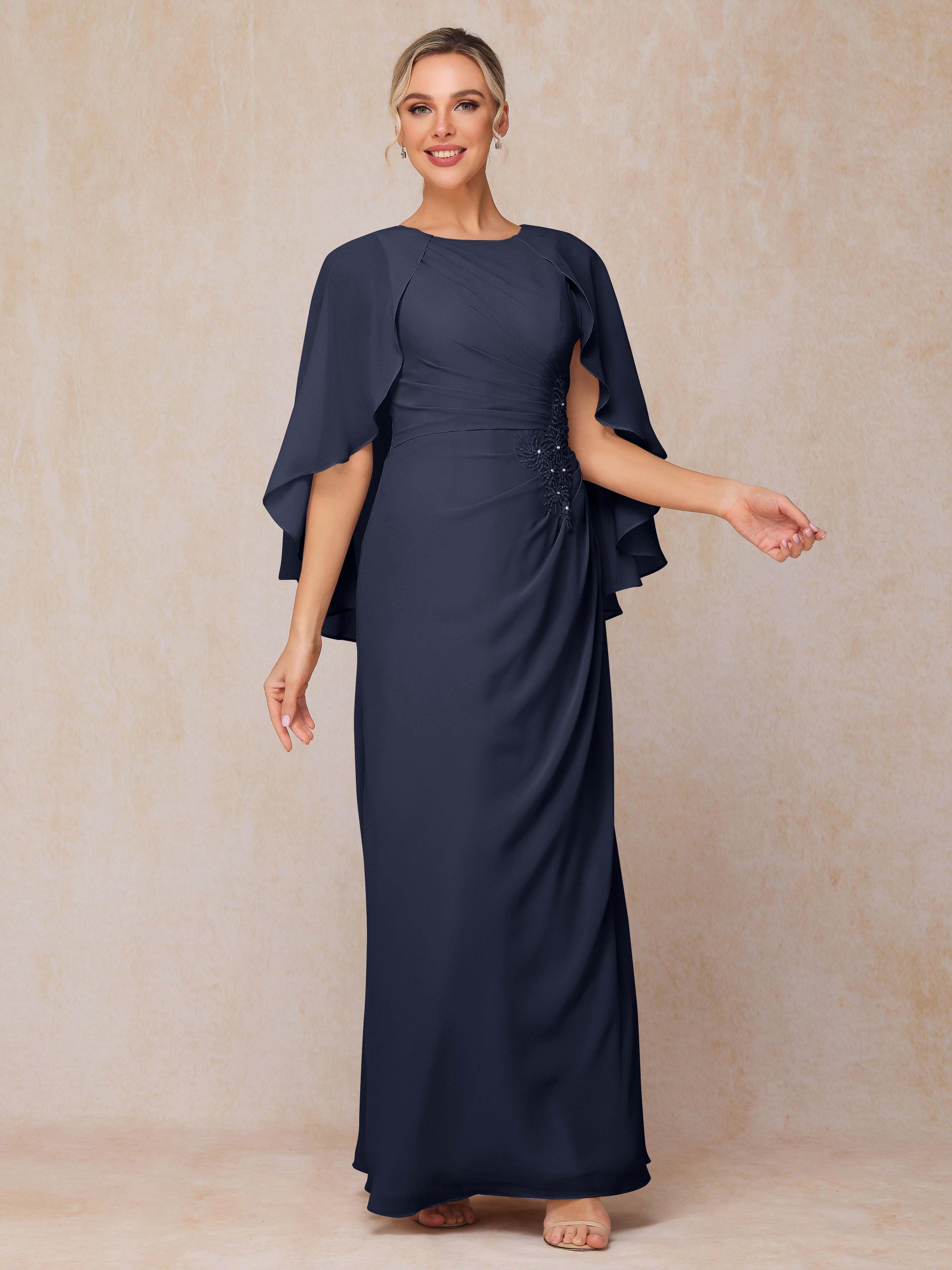 A Line Floor Length Chiffon Mother Of The Groom Dress With Cape