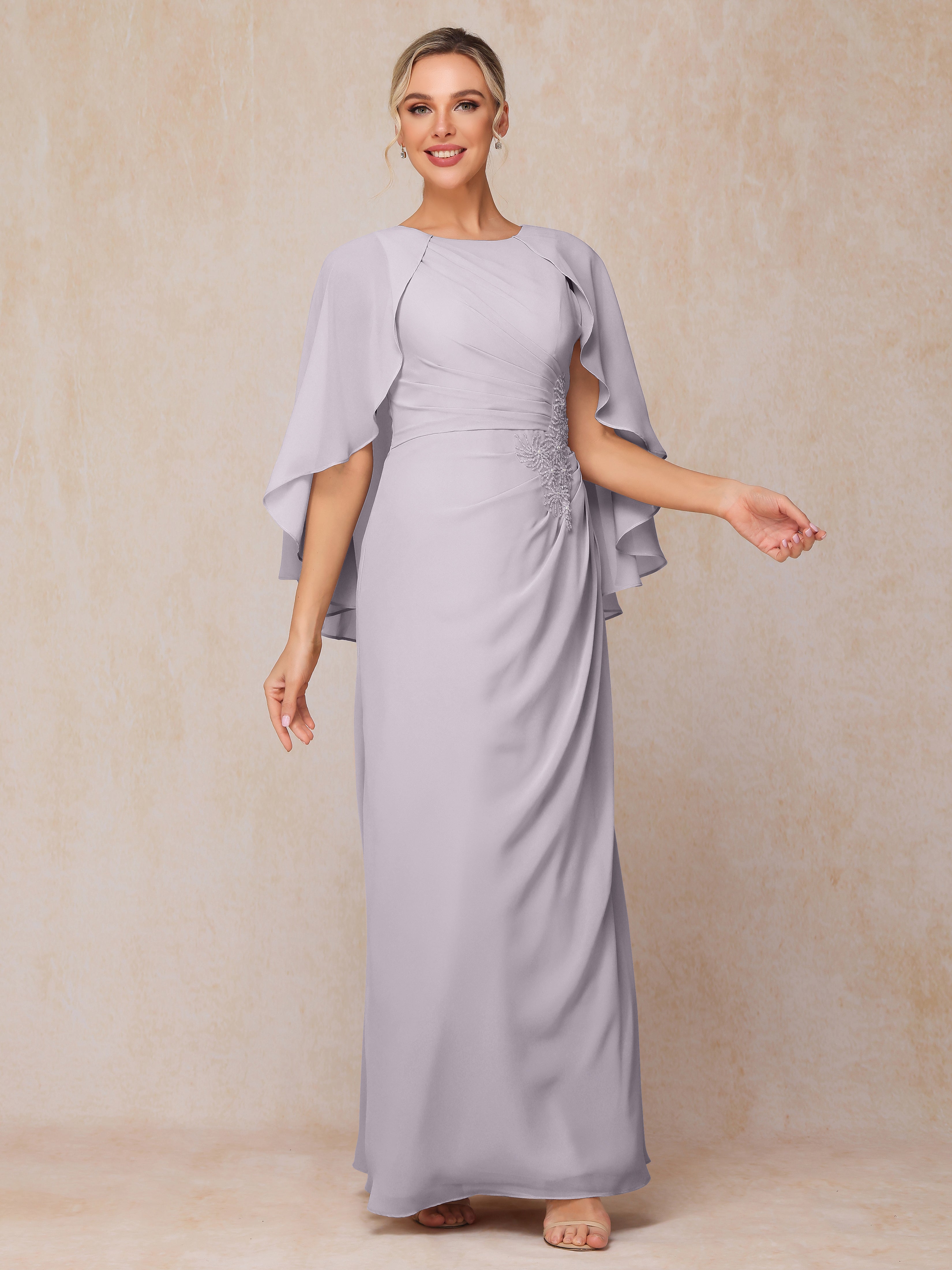 A Line Floor Length Chiffon Mother Of The Groom Dress With Cape