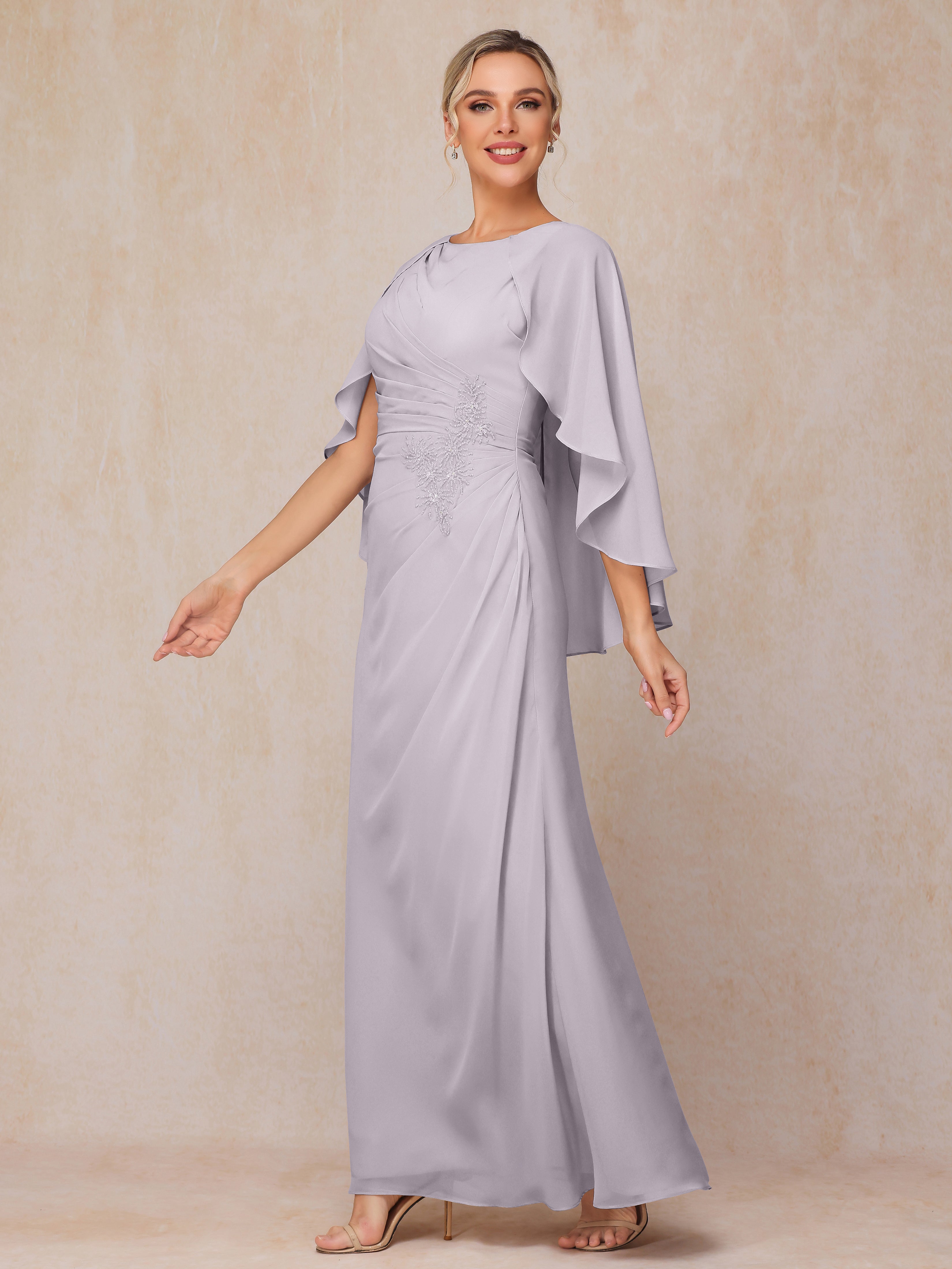 A Line Floor Length Chiffon Mother Of The Groom Dress With Cape