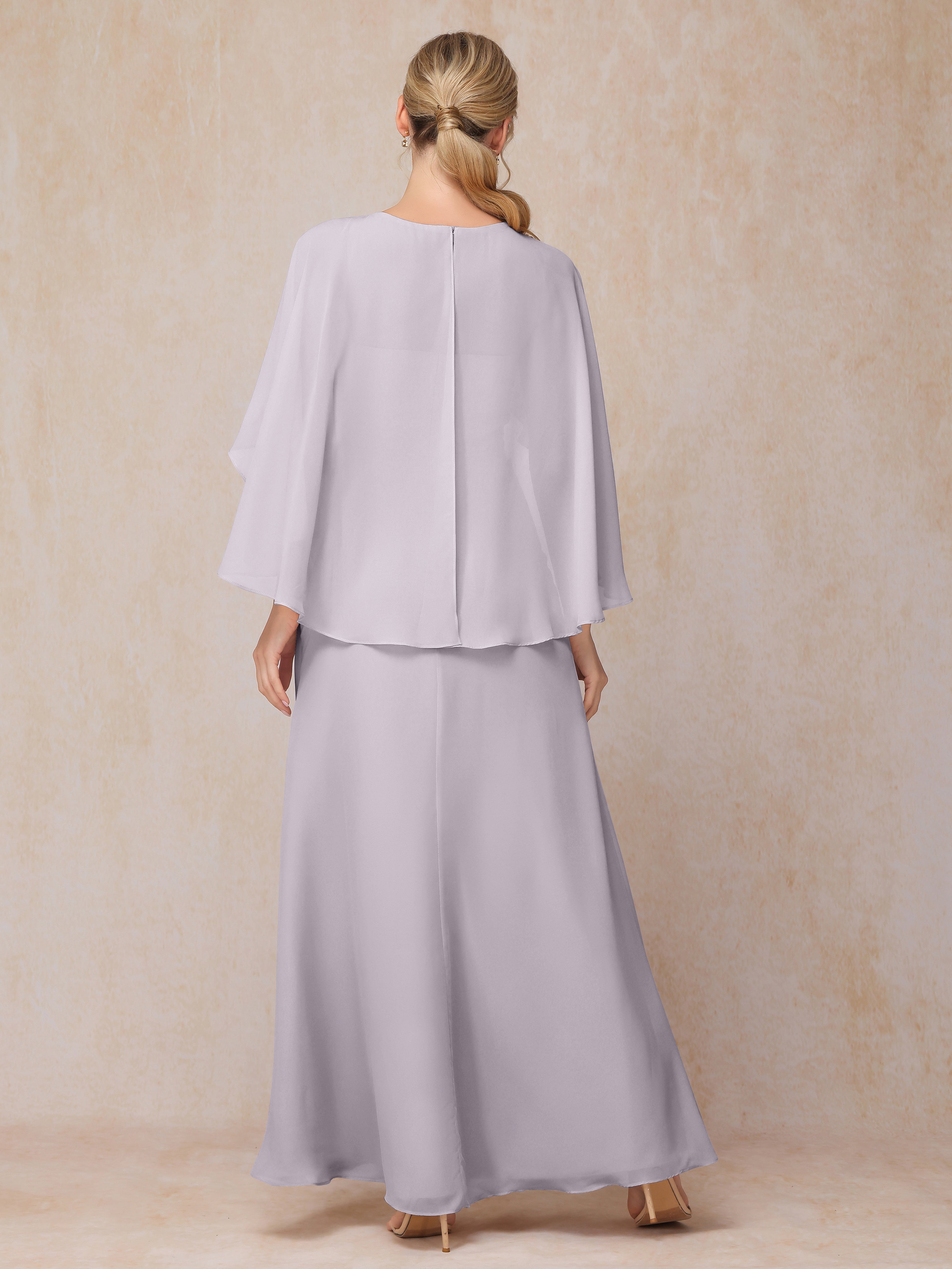 A Line Floor Length Chiffon Mother Of The Groom Dress With Cape