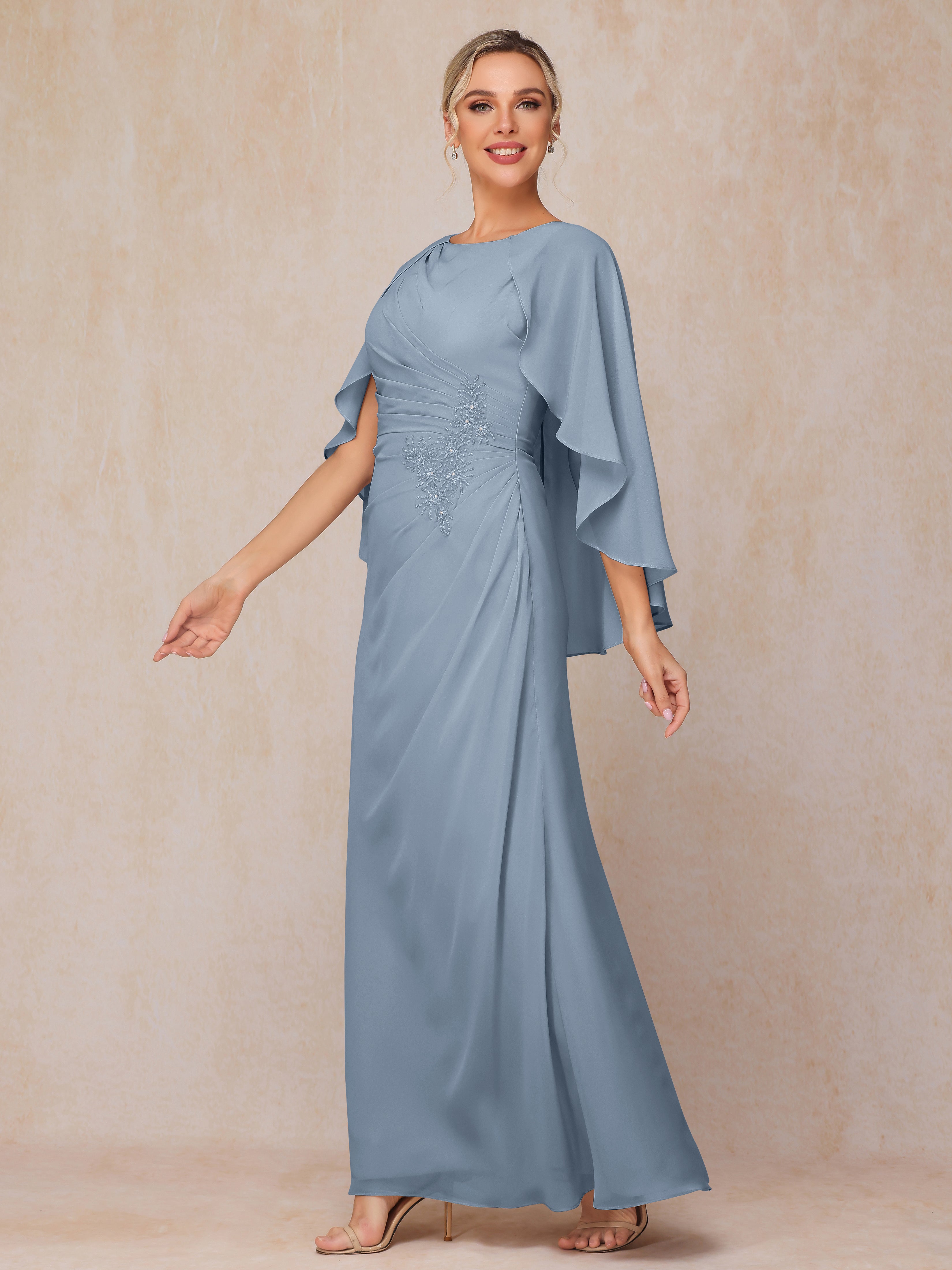 A Line Floor Length Chiffon Mother Of The Groom Dress With Cape