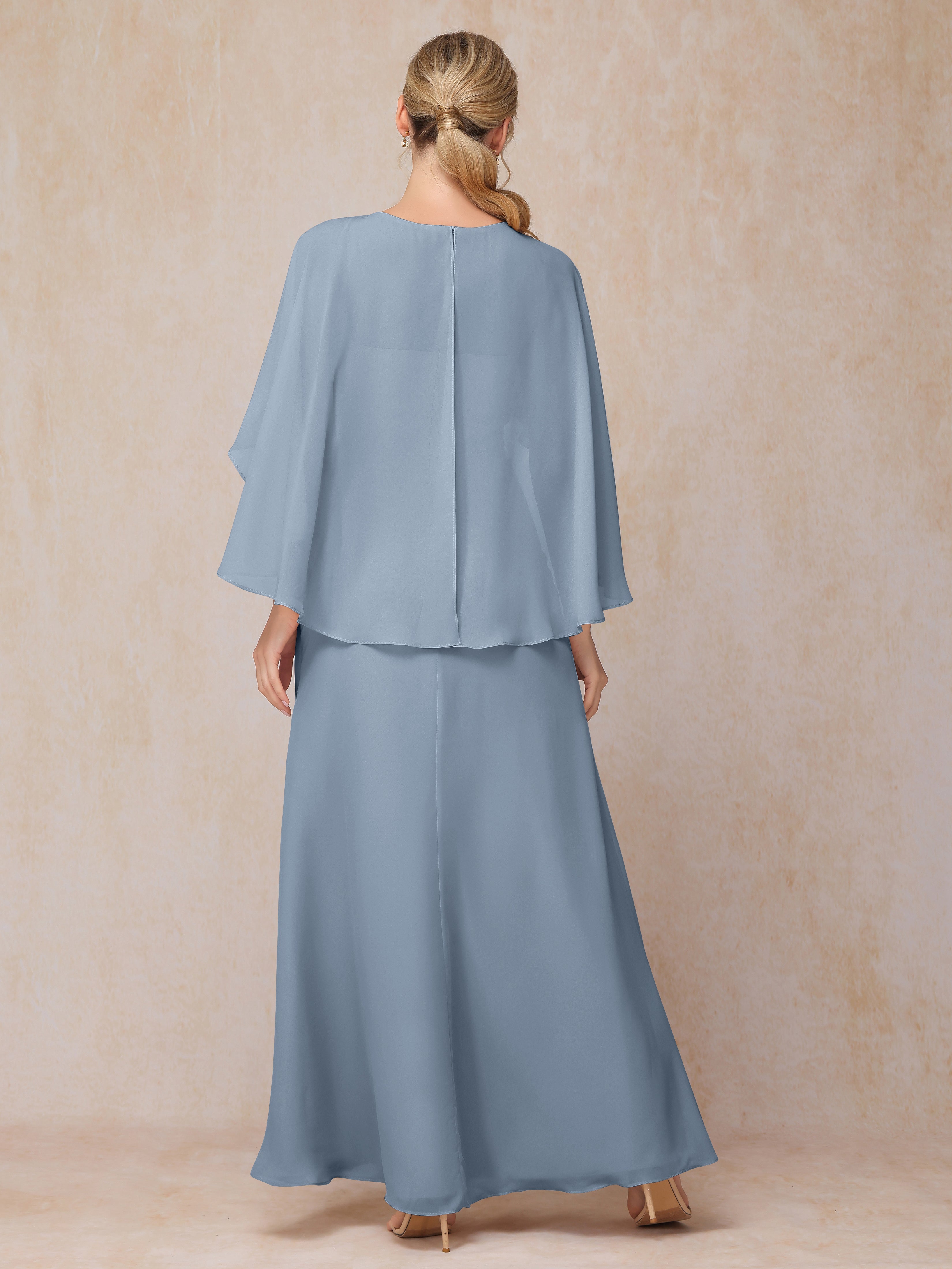 A Line Floor Length Chiffon Mother Of The Groom Dress With Cape