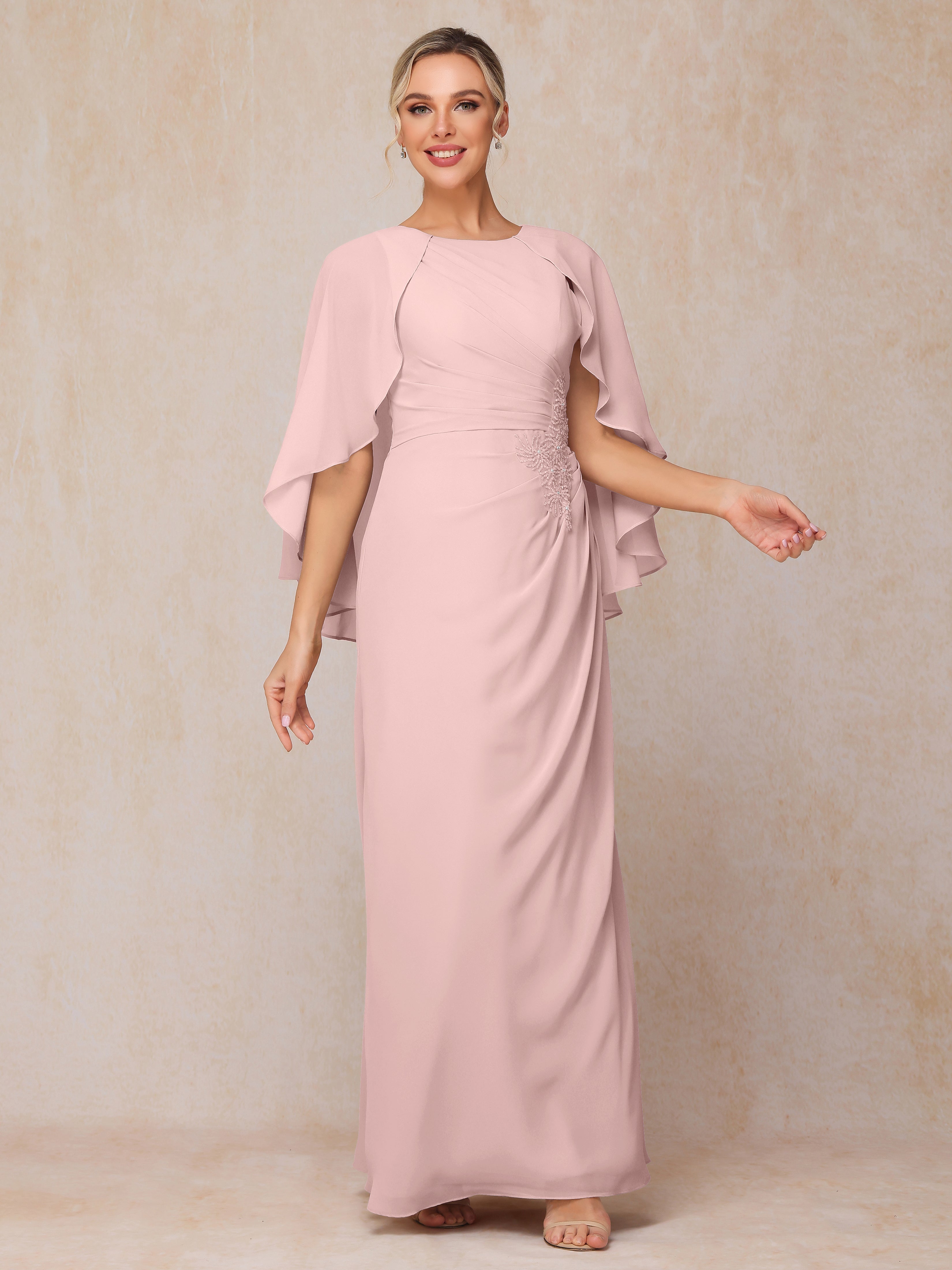 A Line Floor Length Chiffon Mother Of The Groom Dress With Cape