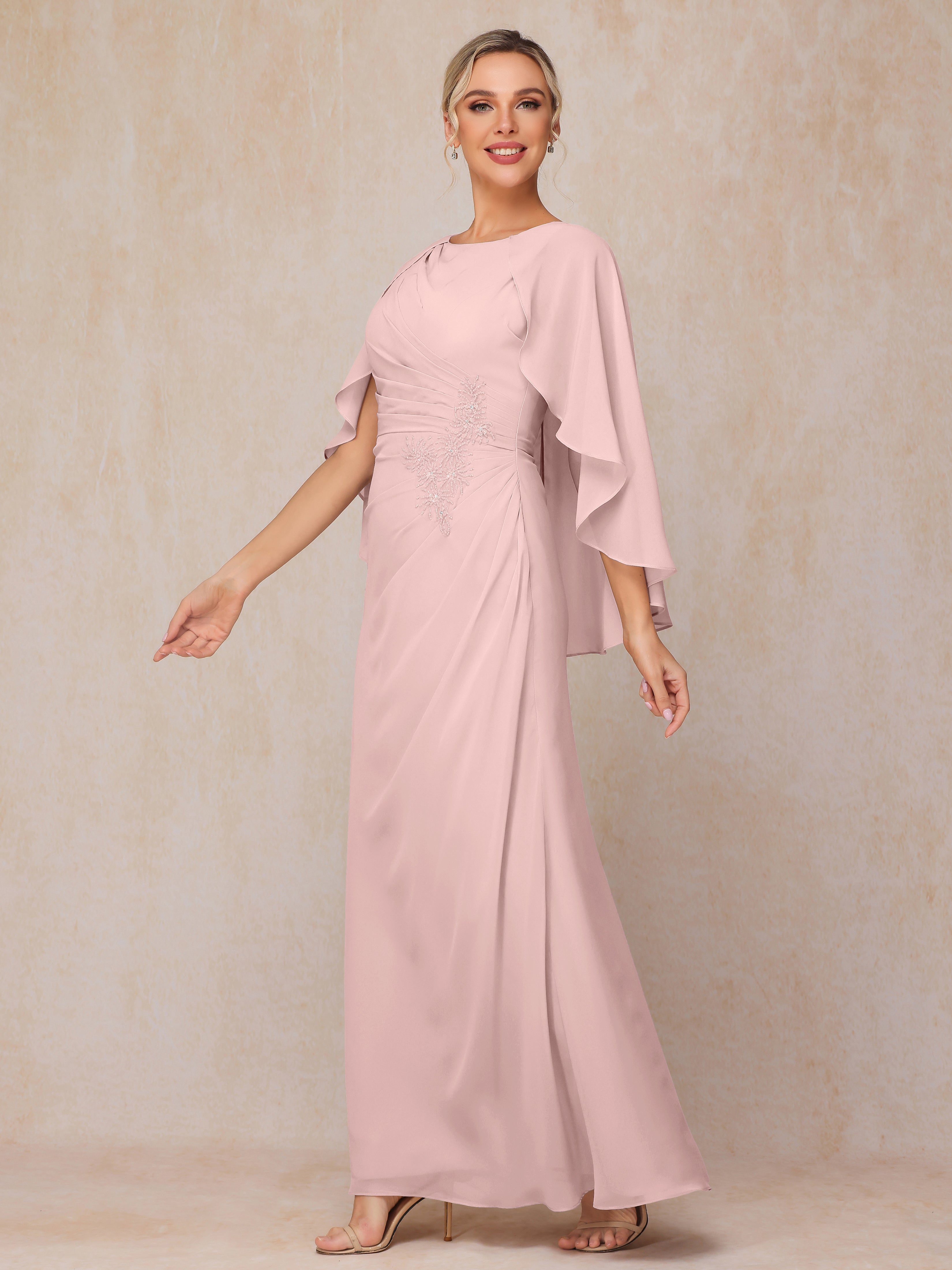 A Line Floor Length Chiffon Mother Of The Groom Dress With Cape