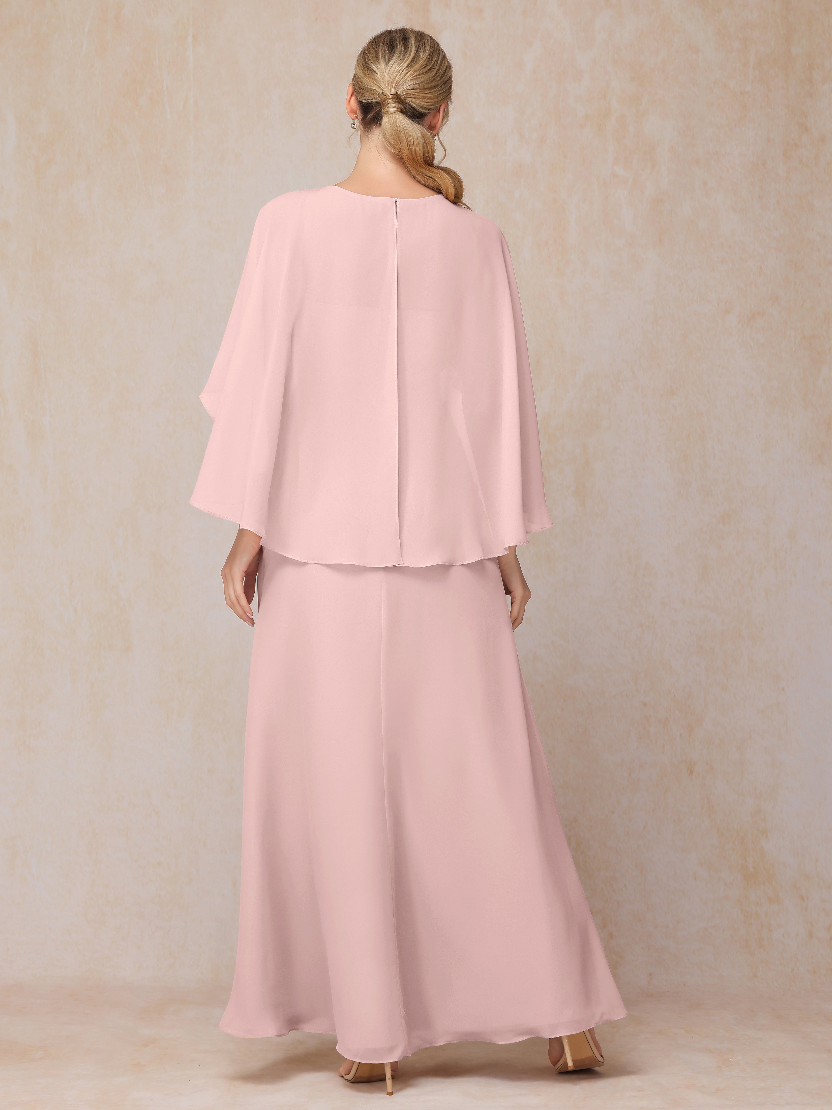 A Line Floor Length Chiffon Mother Of The Groom Dress With Cape