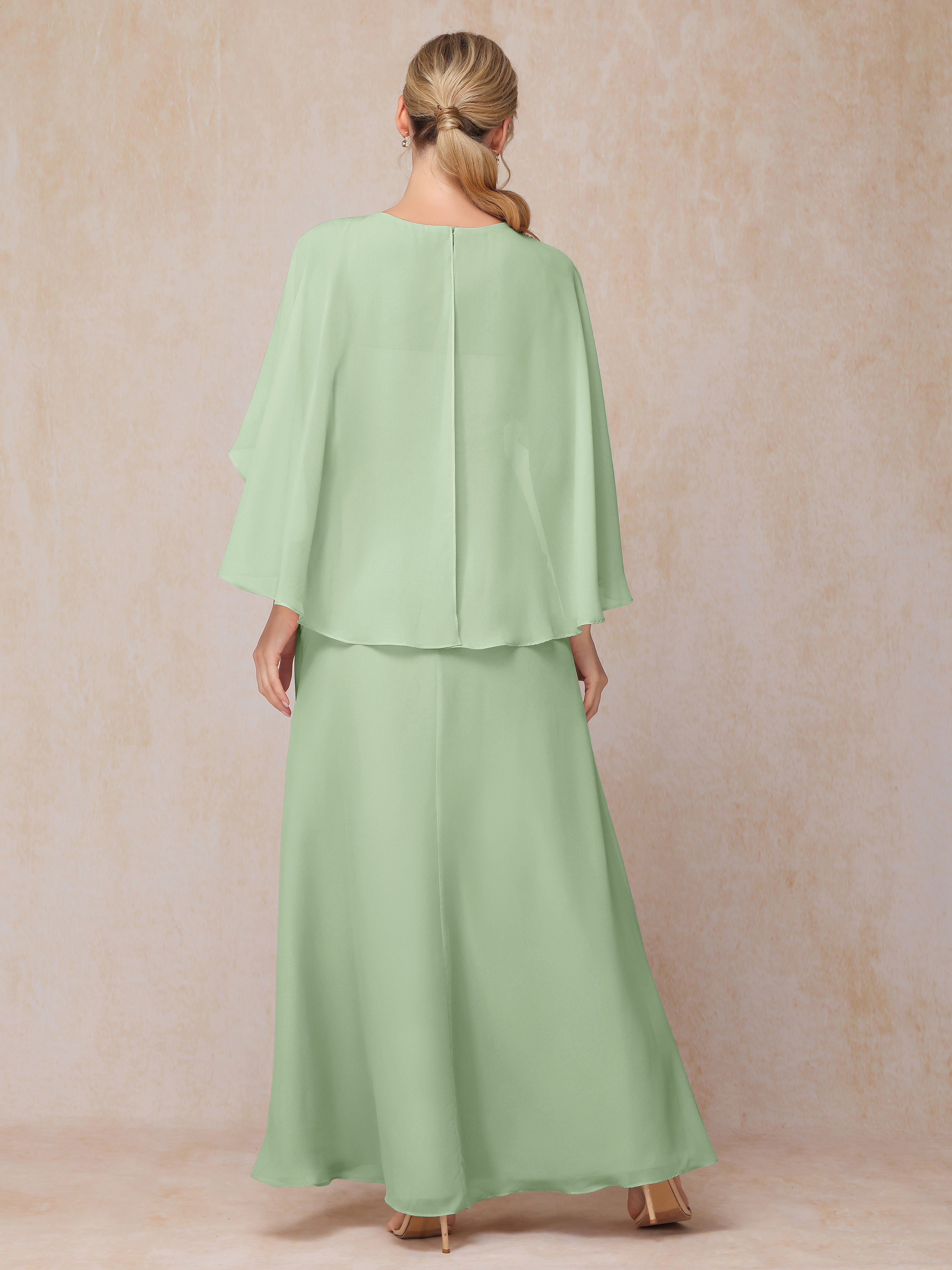 A Line Floor Length Chiffon Mother Of The Groom Dress With Cape