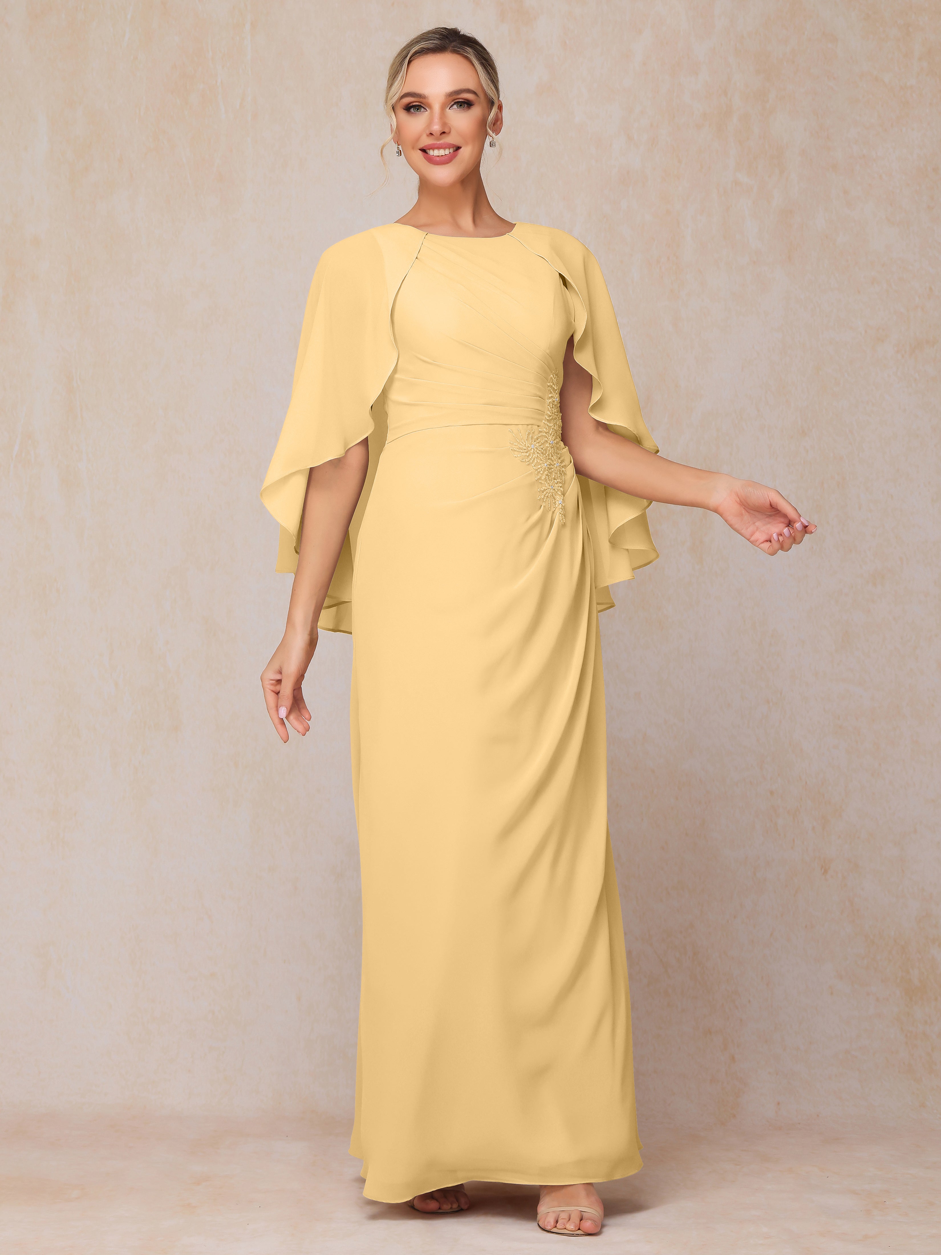 A Line Floor Length Chiffon Mother Of The Groom Dress With Cape