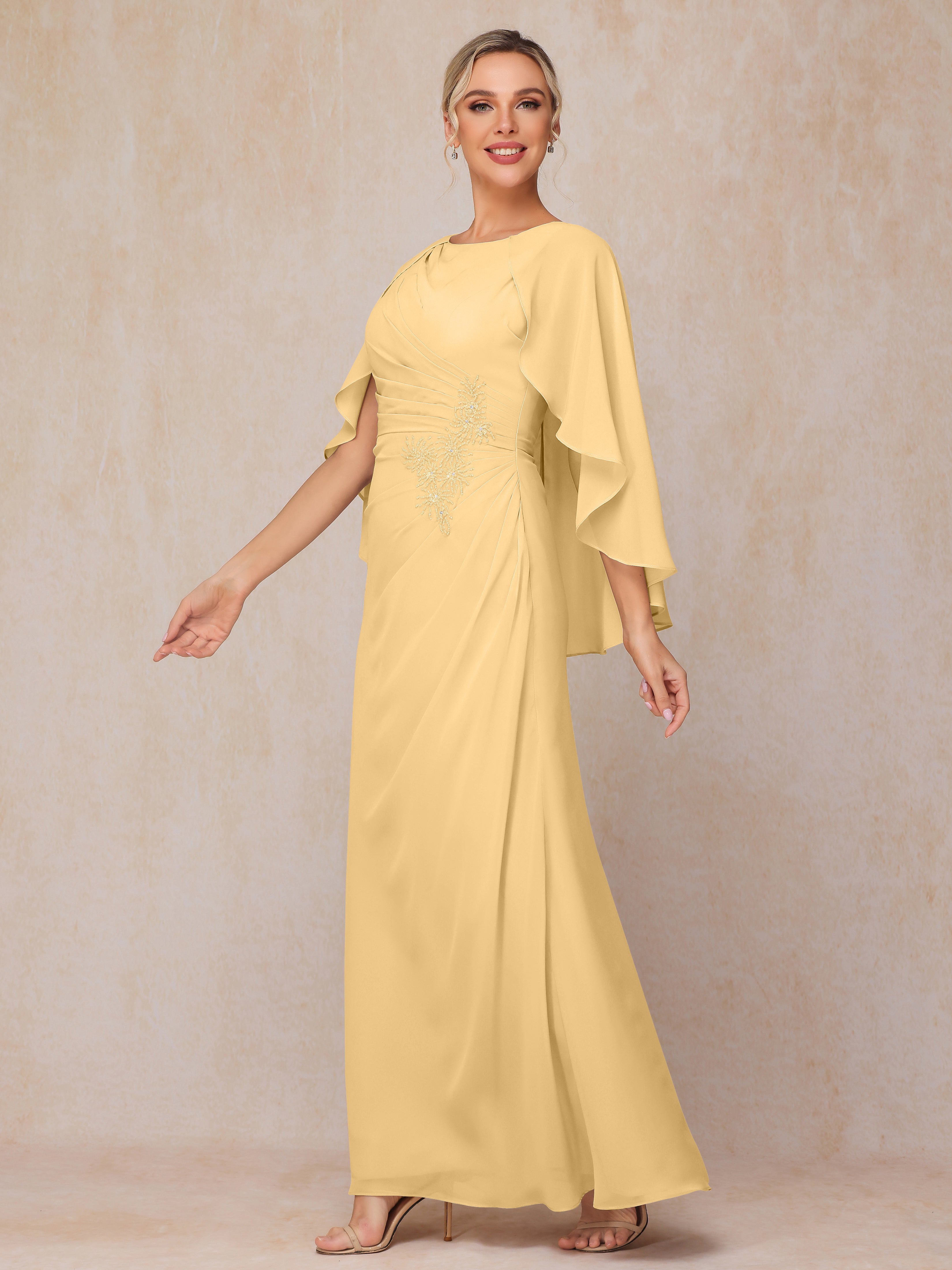 A Line Floor Length Chiffon Mother Of The Groom Dress With Cape
