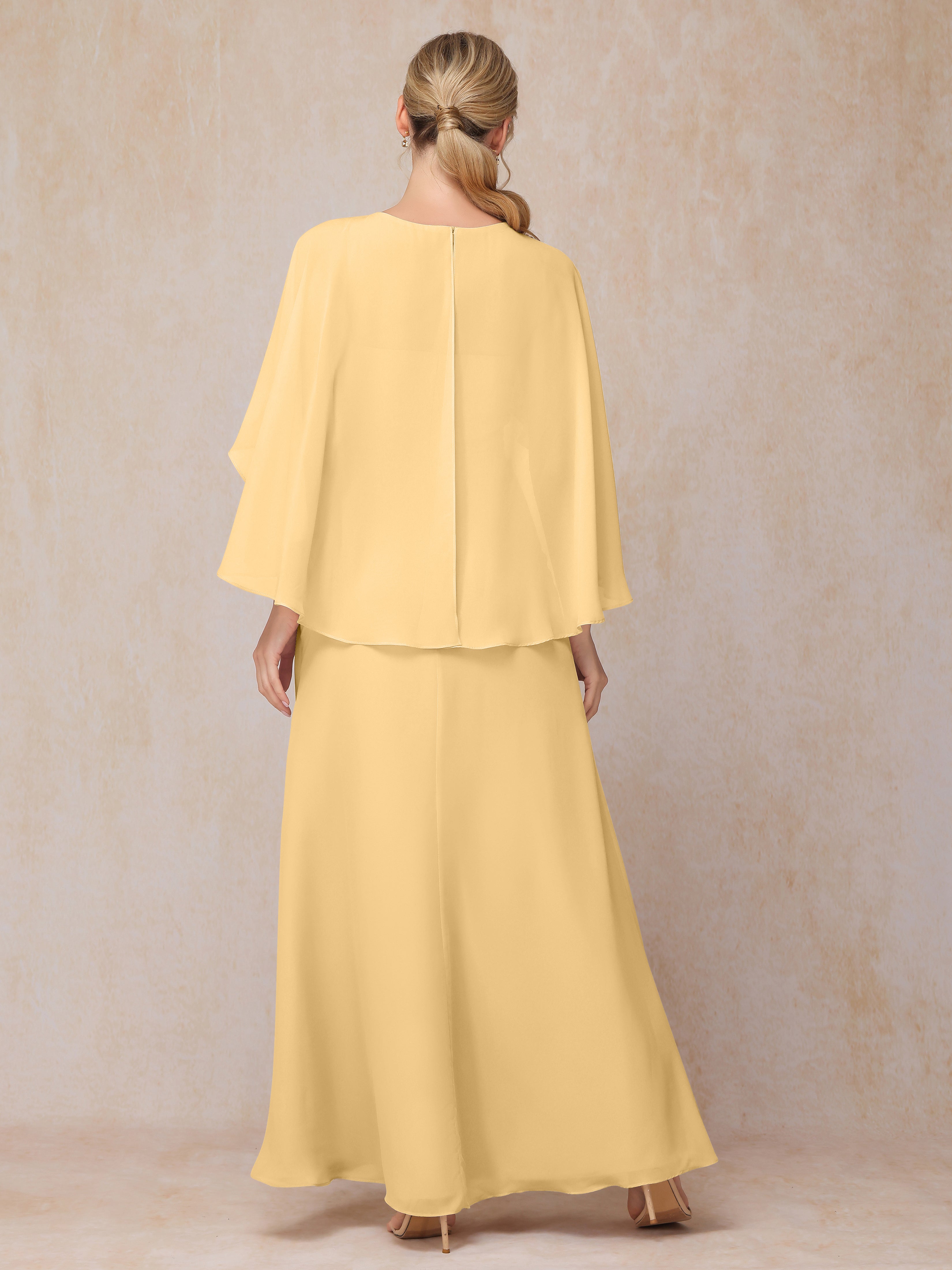 A Line Floor Length Chiffon Mother Of The Groom Dress With Cape