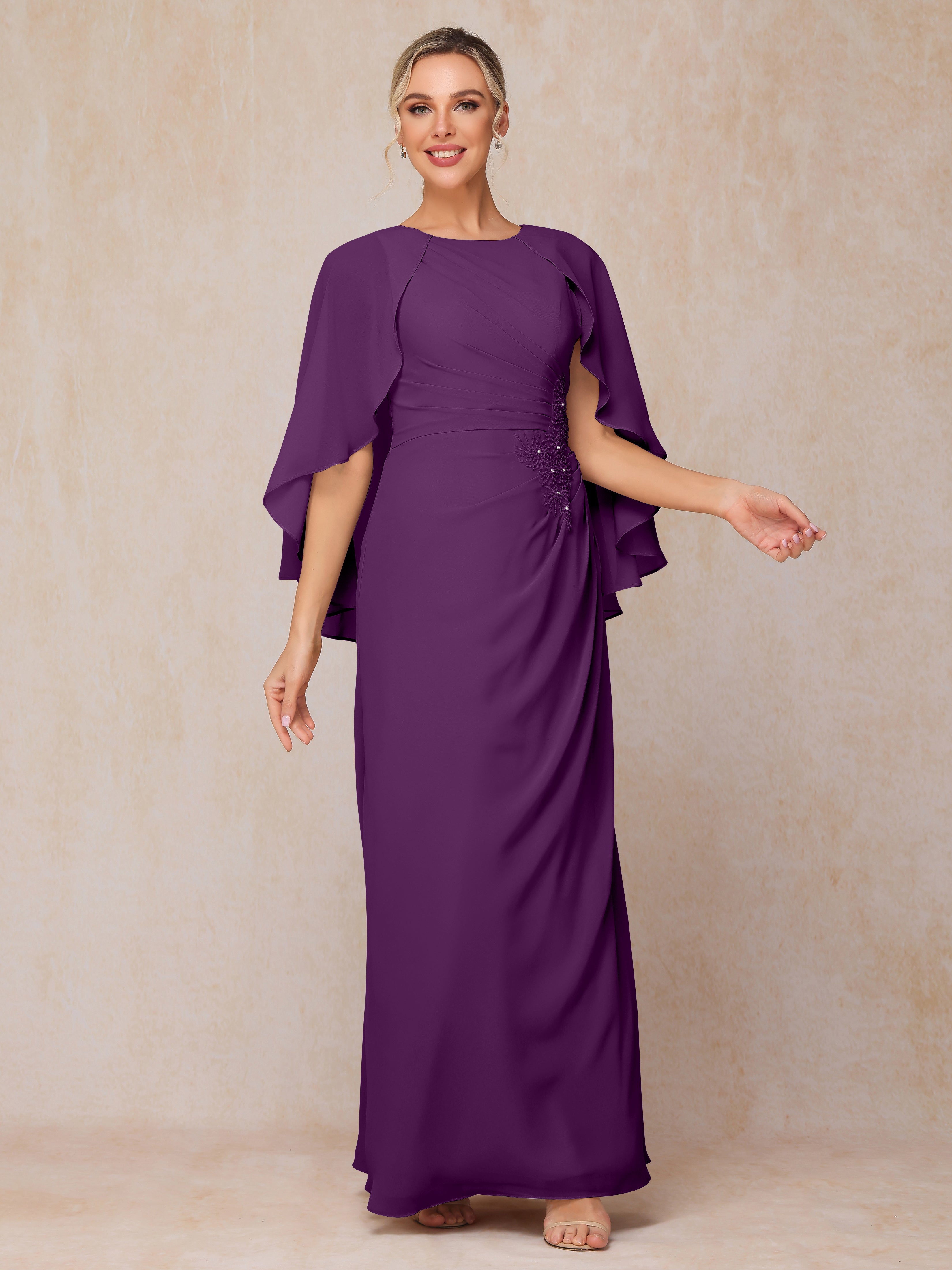 A Line Floor Length Chiffon Mother Of The Groom Dress With Cape