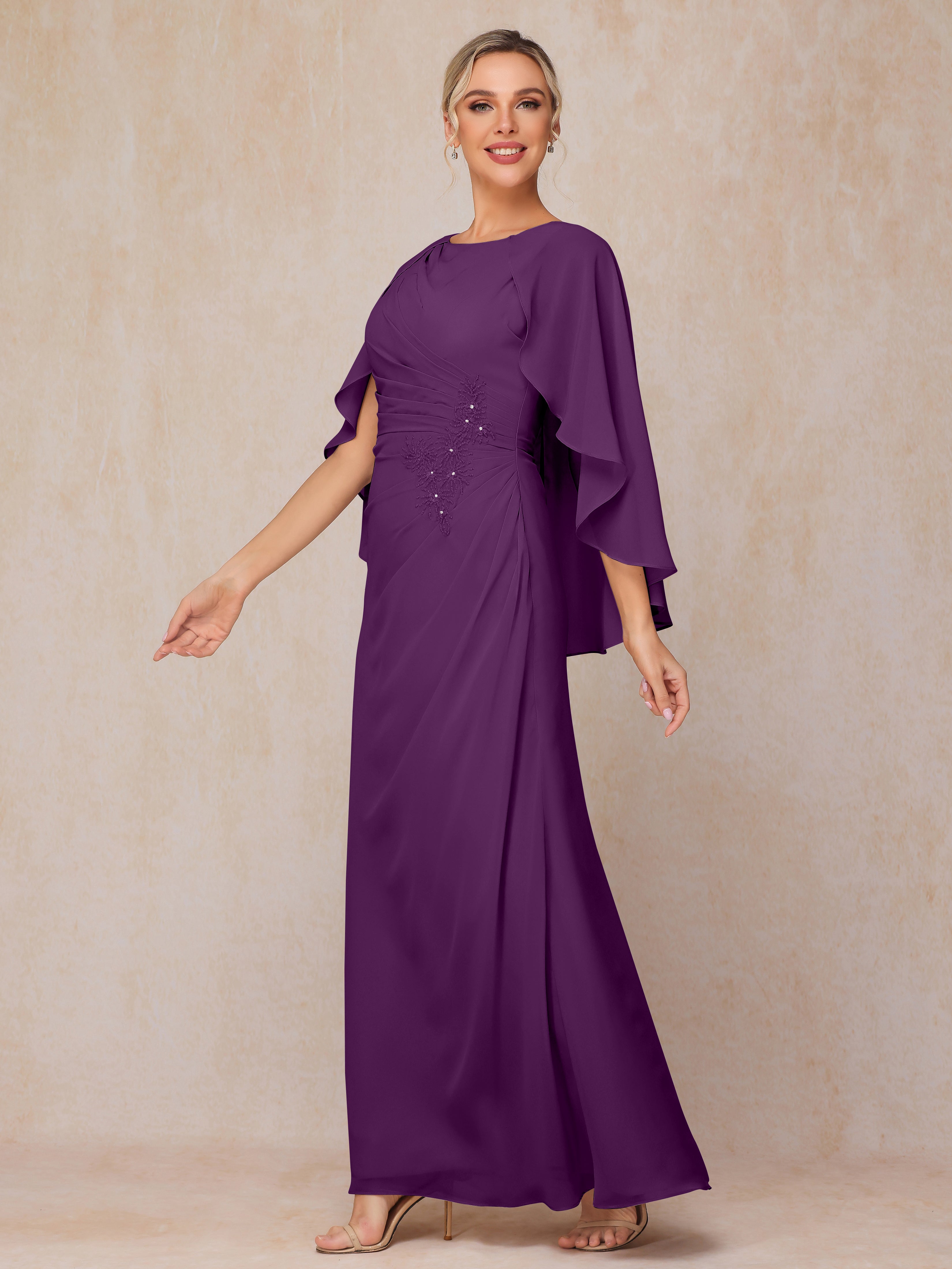 A Line Floor Length Chiffon Mother Of The Groom Dress With Cape