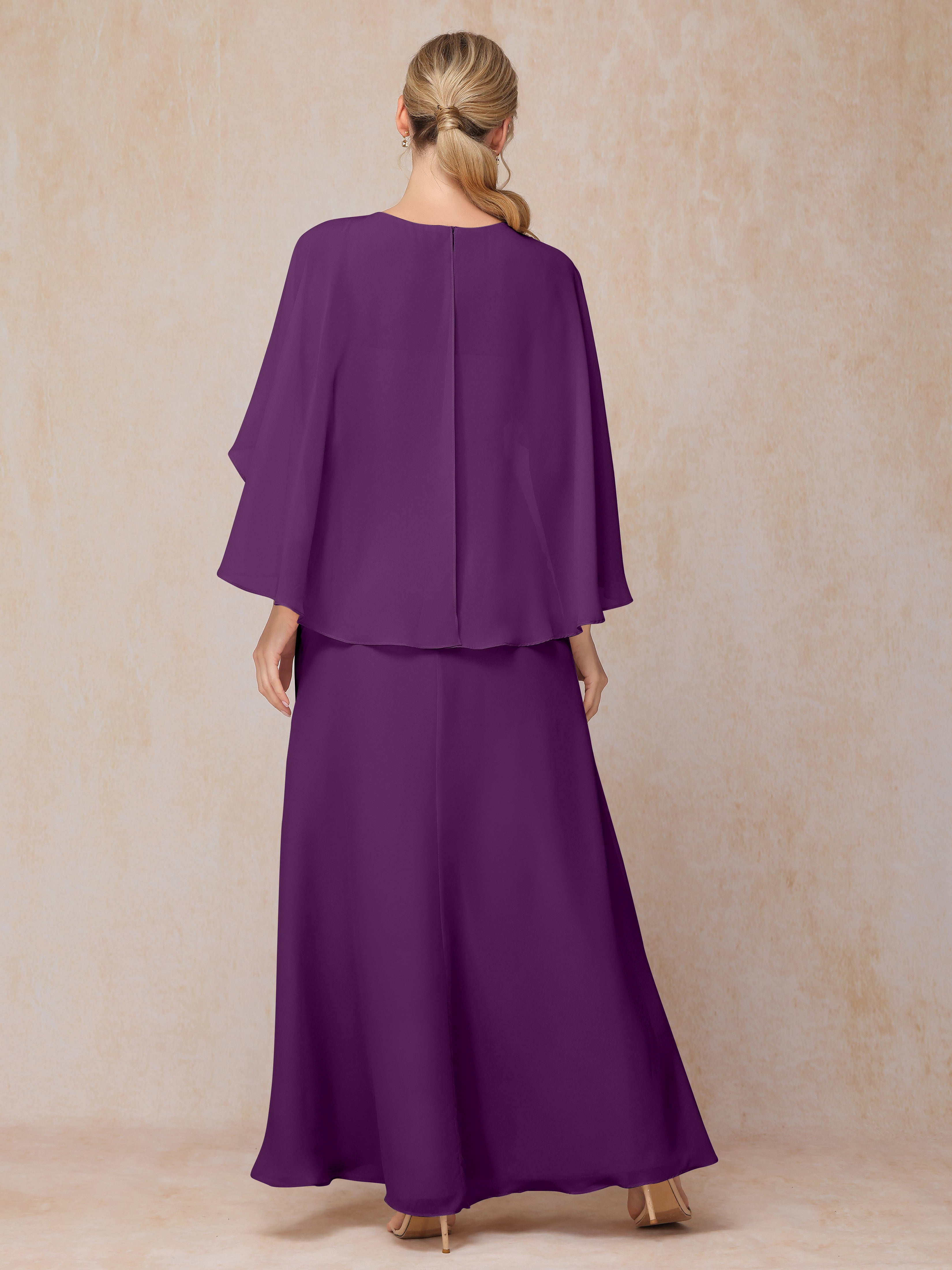 A Line Floor Length Chiffon Mother Of The Groom Dress With Cape