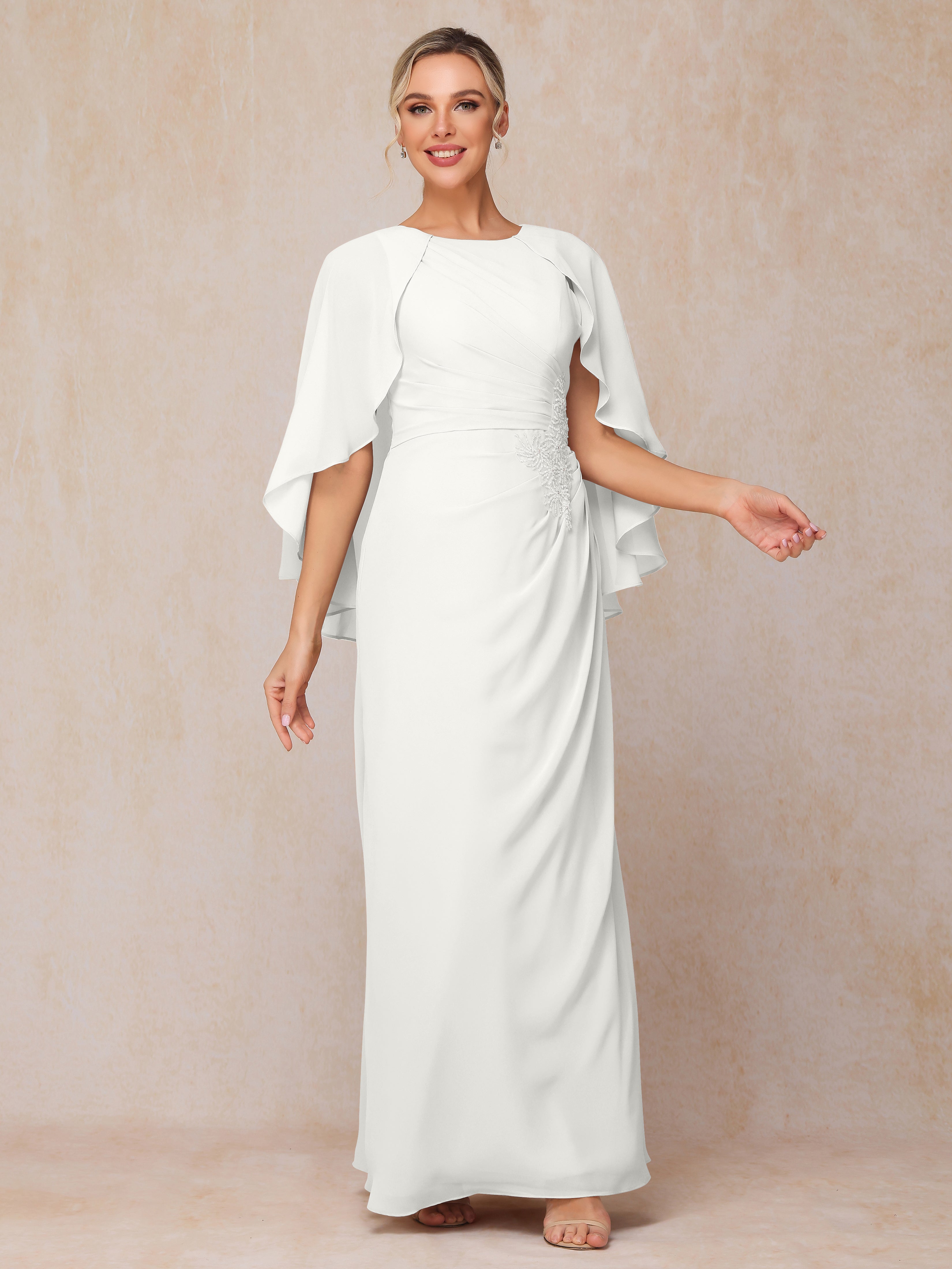 A Line Floor Length Chiffon Mother Of The Groom Dress With Cape