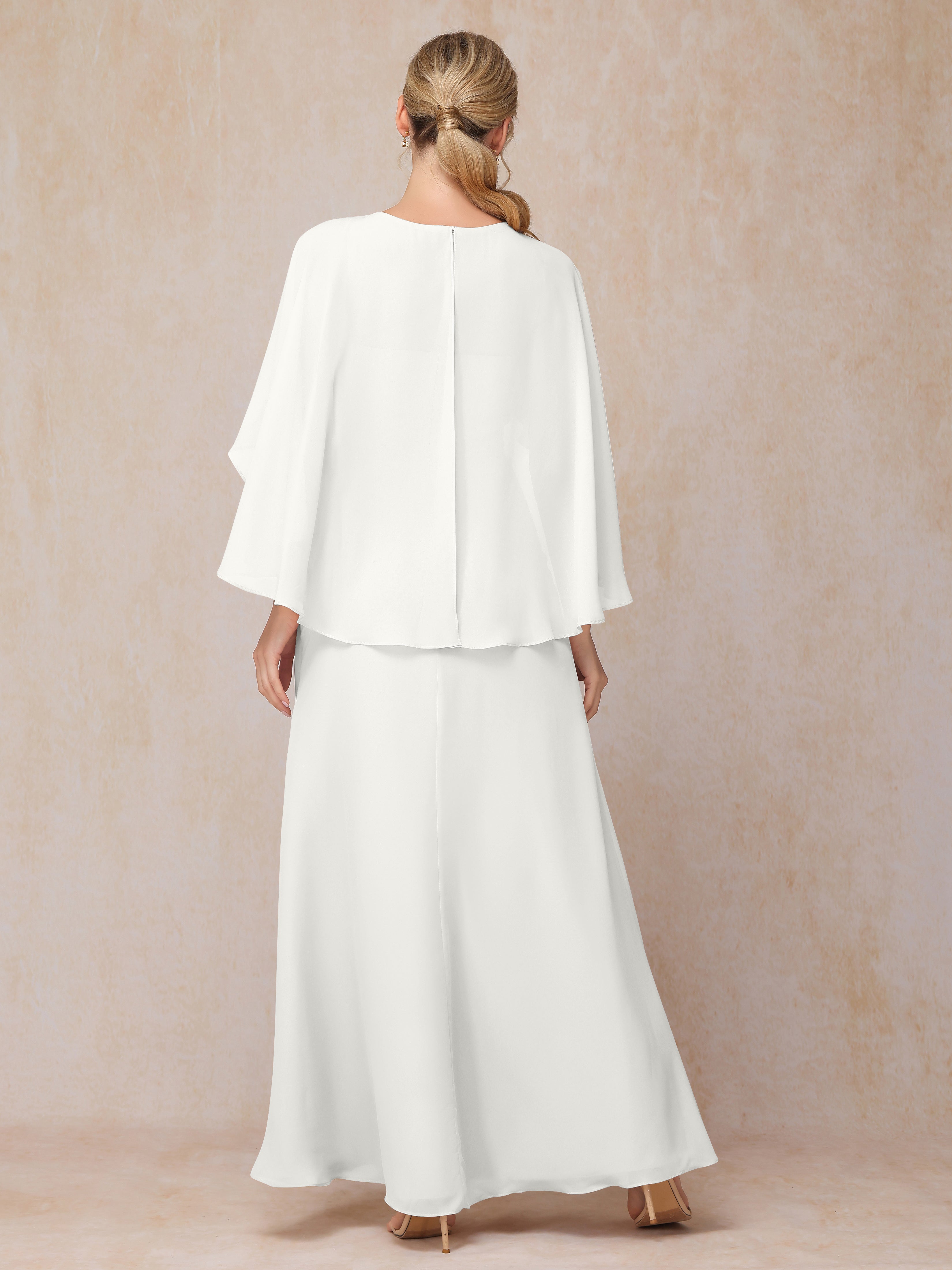 A Line Floor Length Chiffon Mother Of The Groom Dress With Cape
