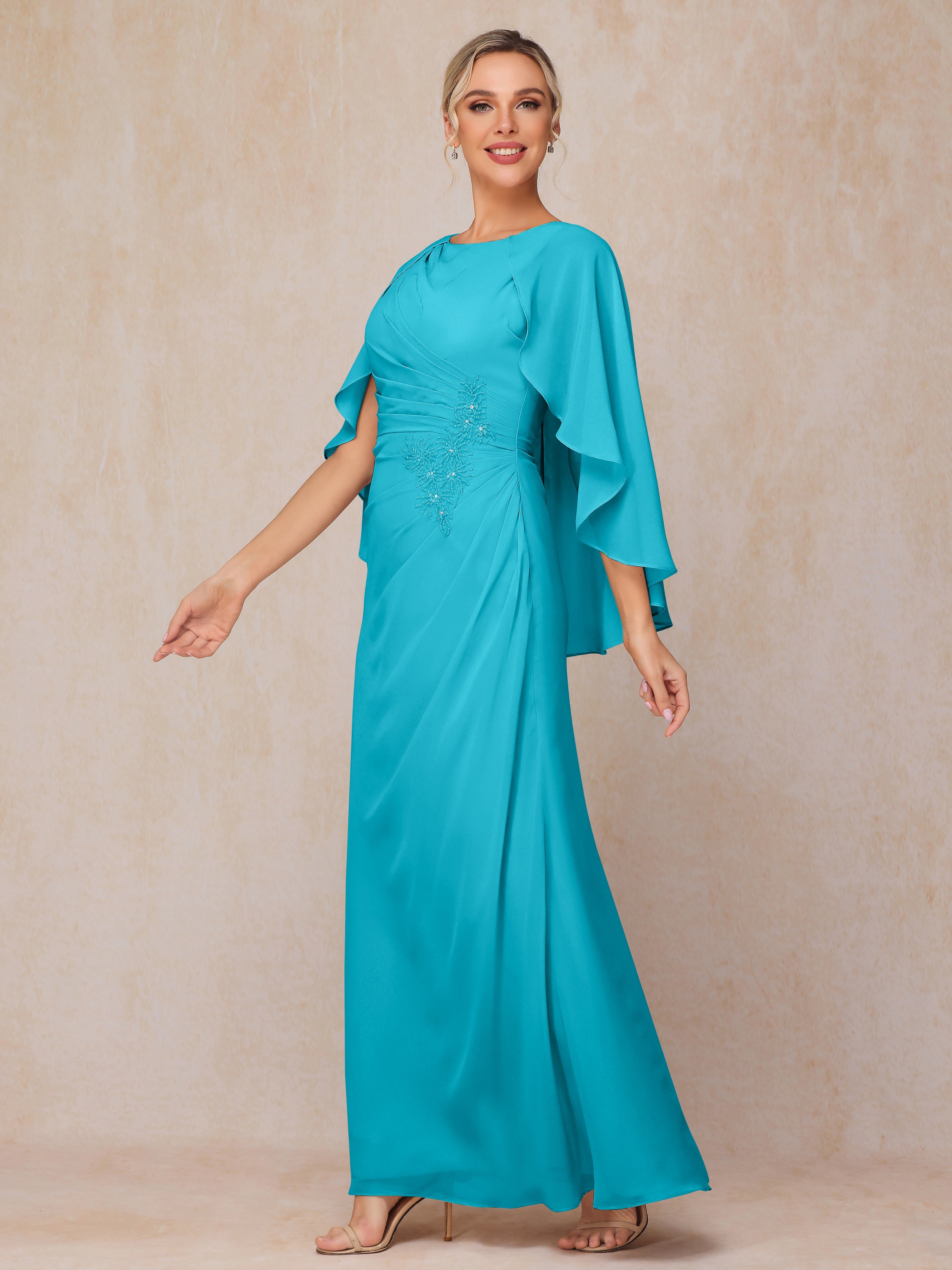A Line Floor Length Chiffon Mother Of The Groom Dress With Cape