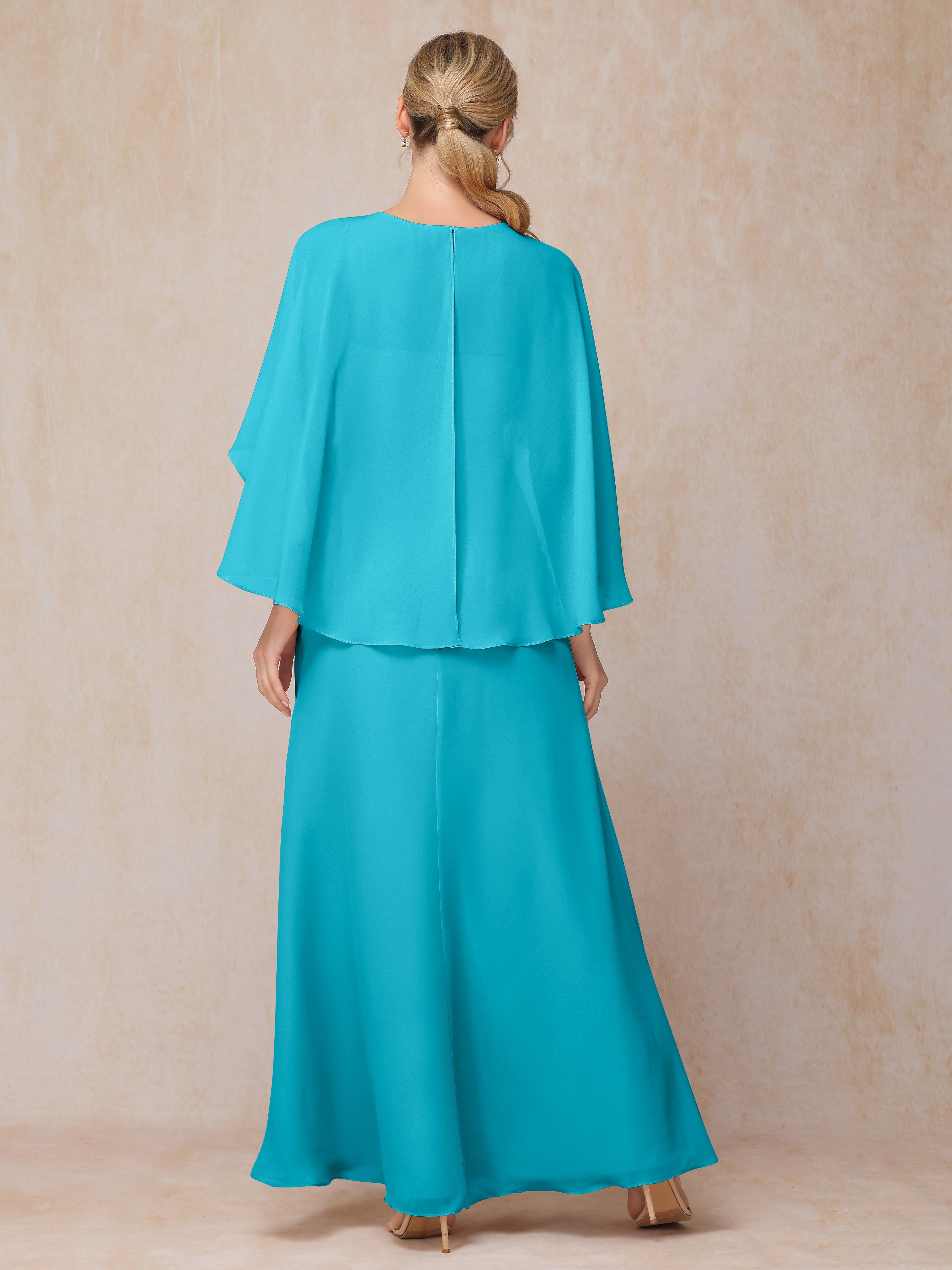 A Line Floor Length Chiffon Mother Of The Groom Dress With Cape