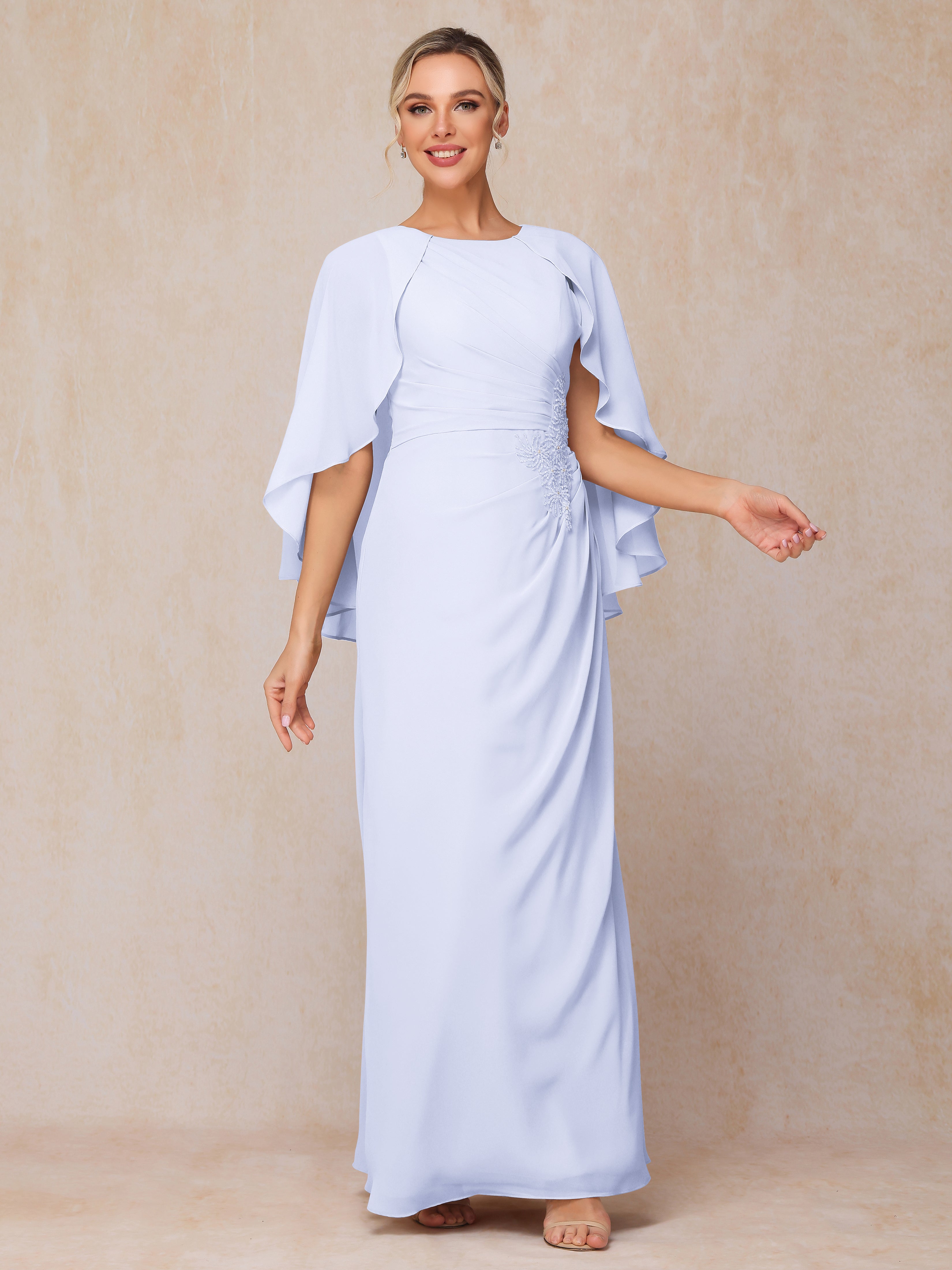 A Line Floor Length Chiffon Mother Of The Groom Dress With Cape
