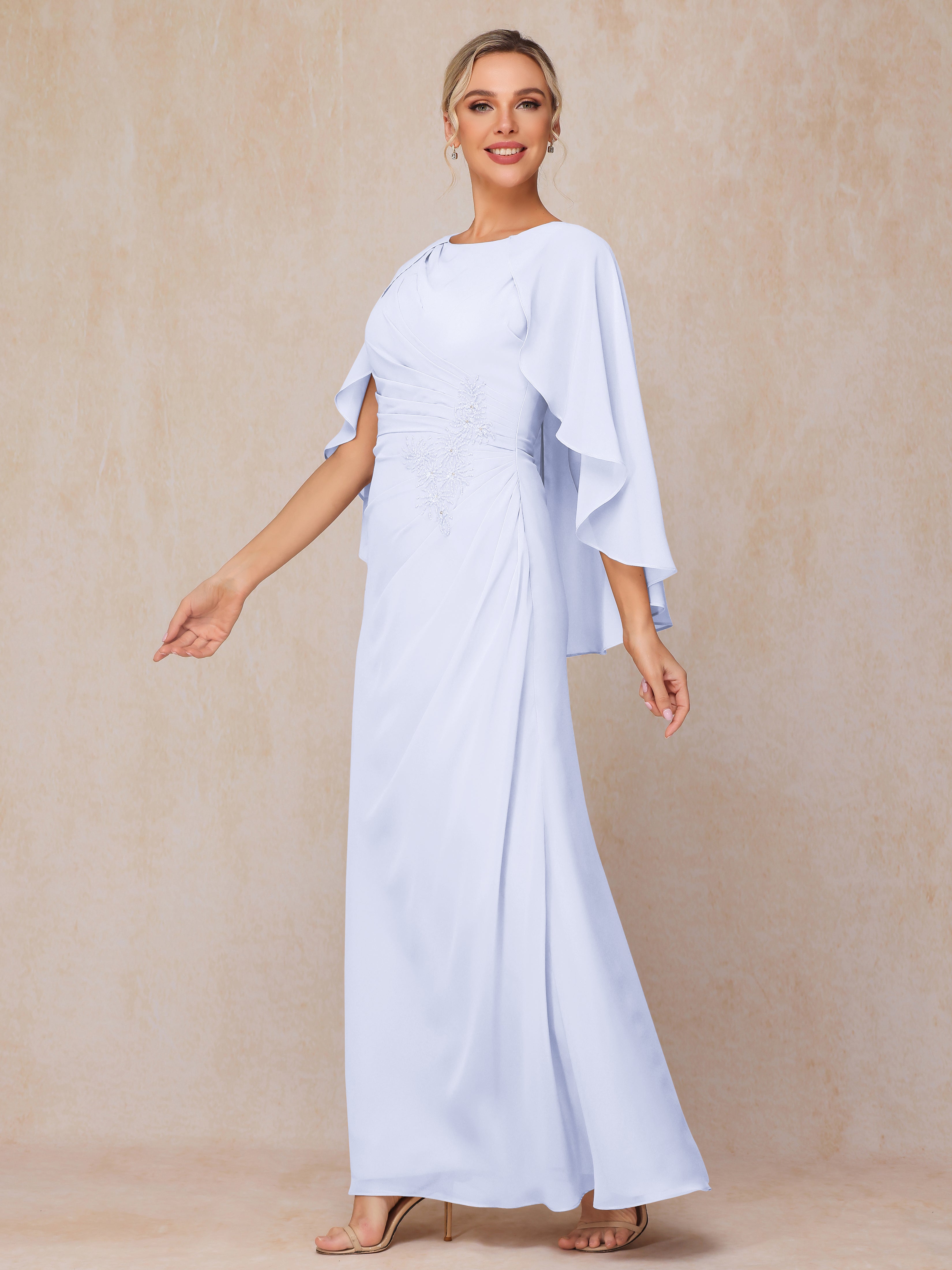 A Line Floor Length Chiffon Mother Of The Groom Dress With Cape