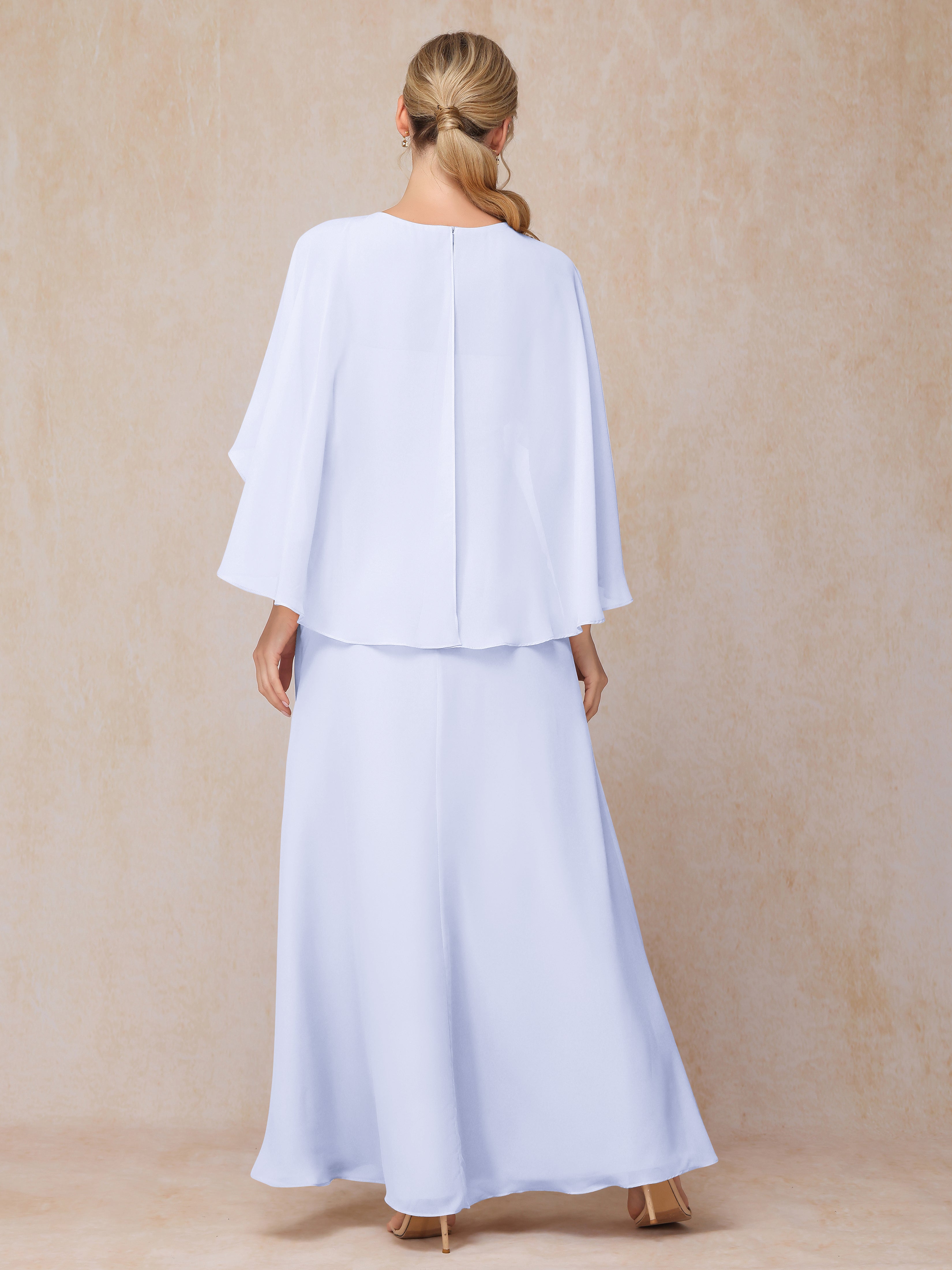 A Line Floor Length Chiffon Mother Of The Groom Dress With Cape