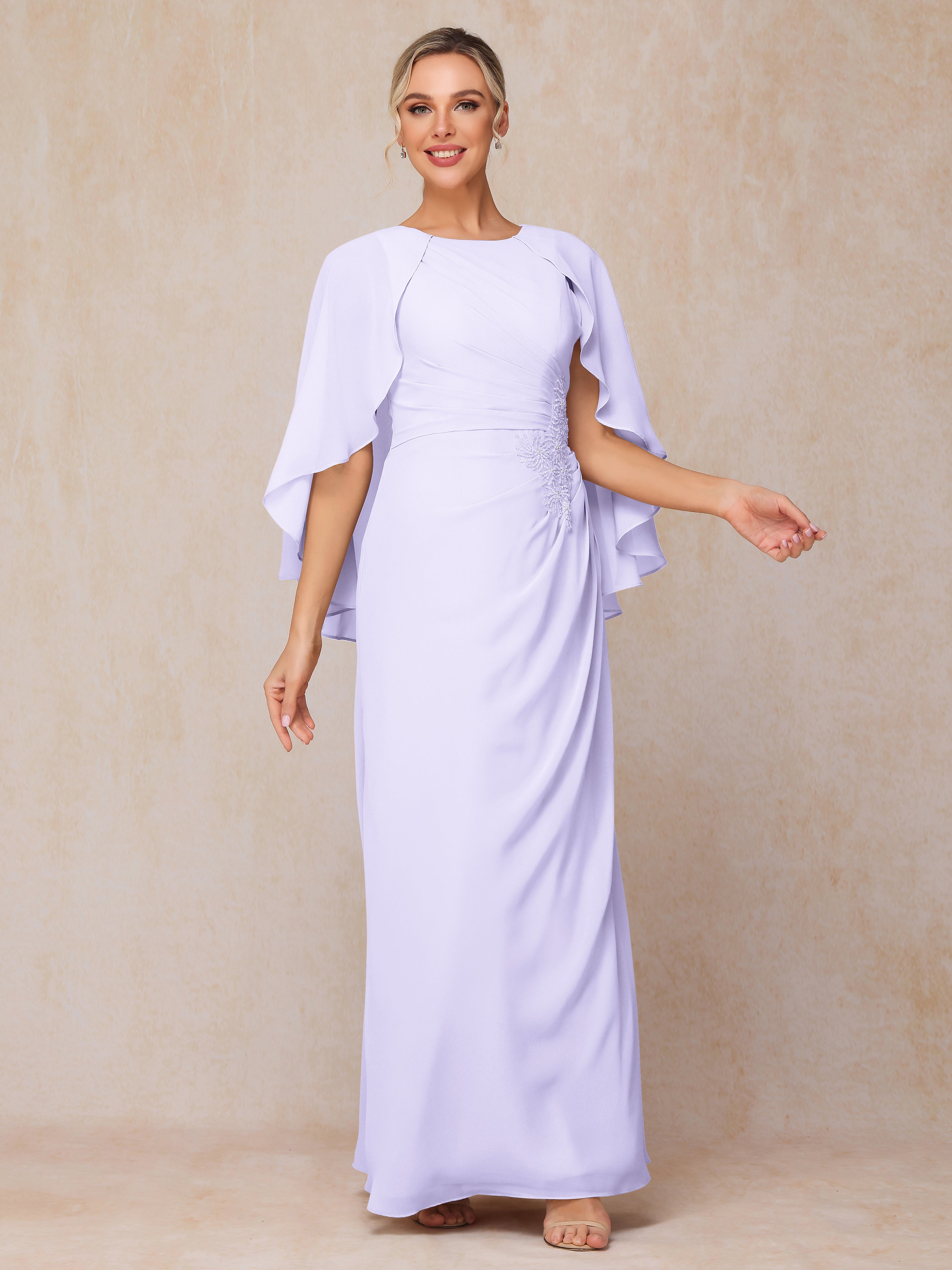 A Line Floor Length Chiffon Mother Of The Groom Dress With Cape