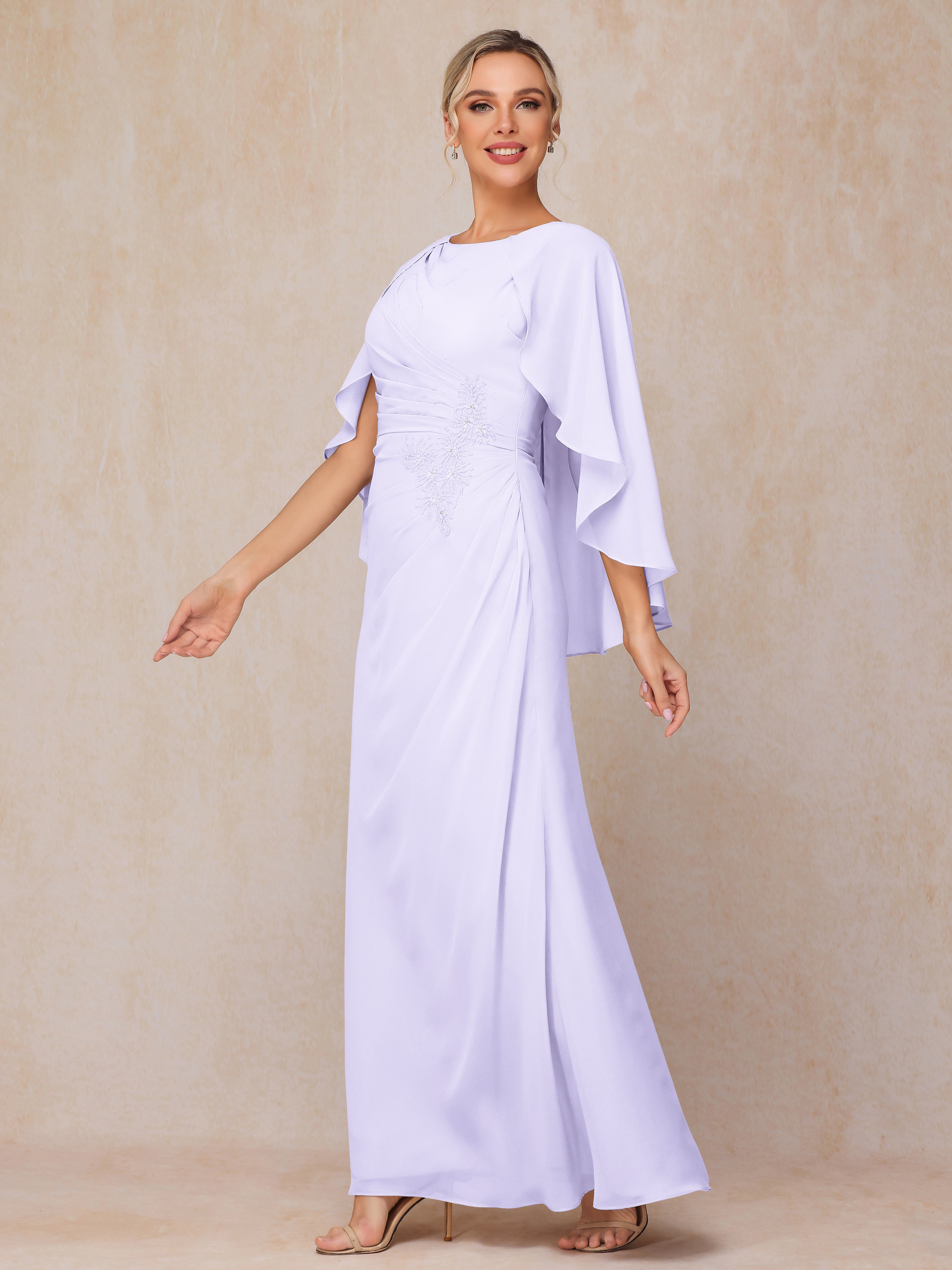 A Line Floor Length Chiffon Mother Of The Groom Dress With Cape