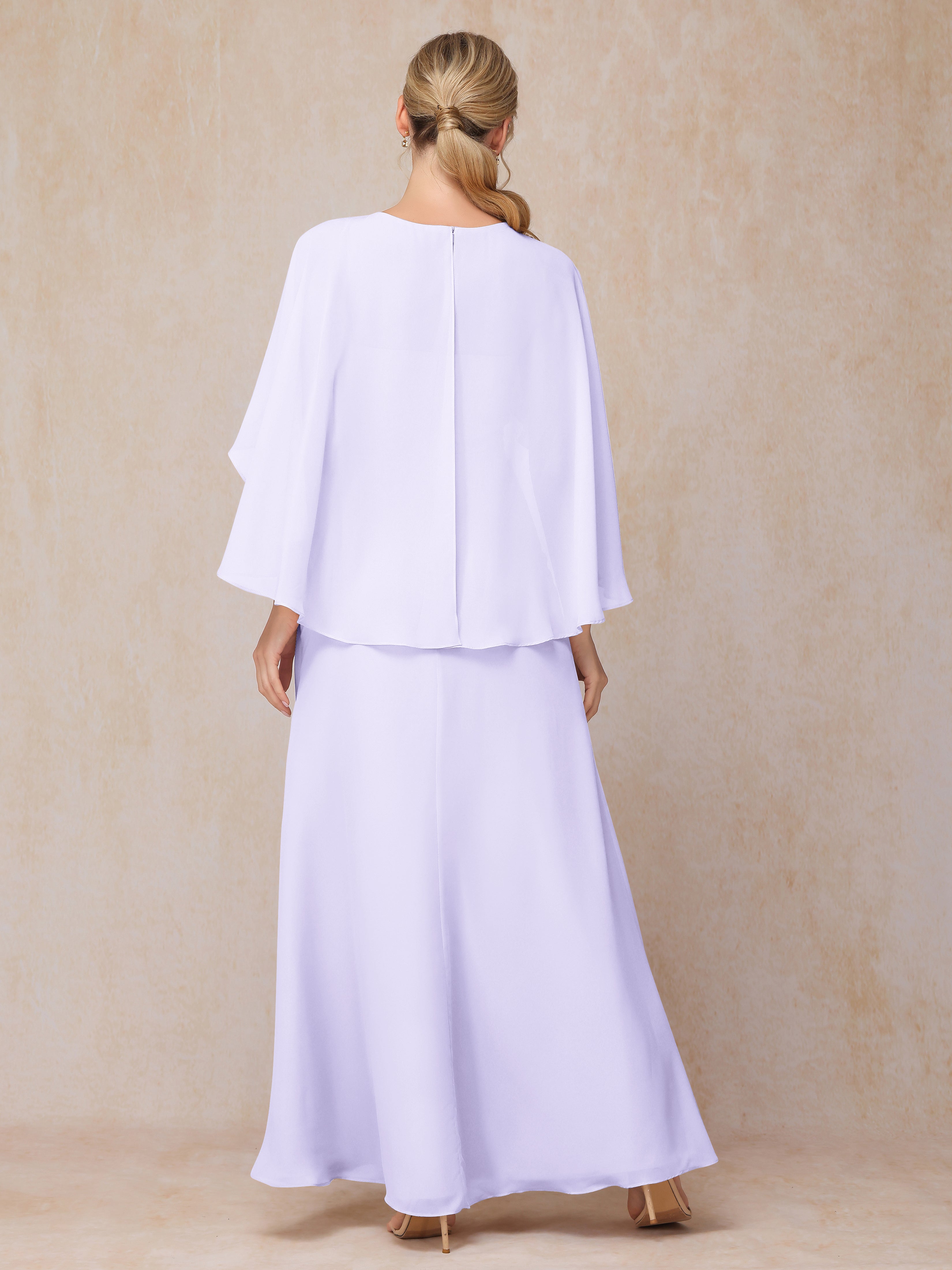 A Line Floor Length Chiffon Mother Of The Bride Dress With Cape