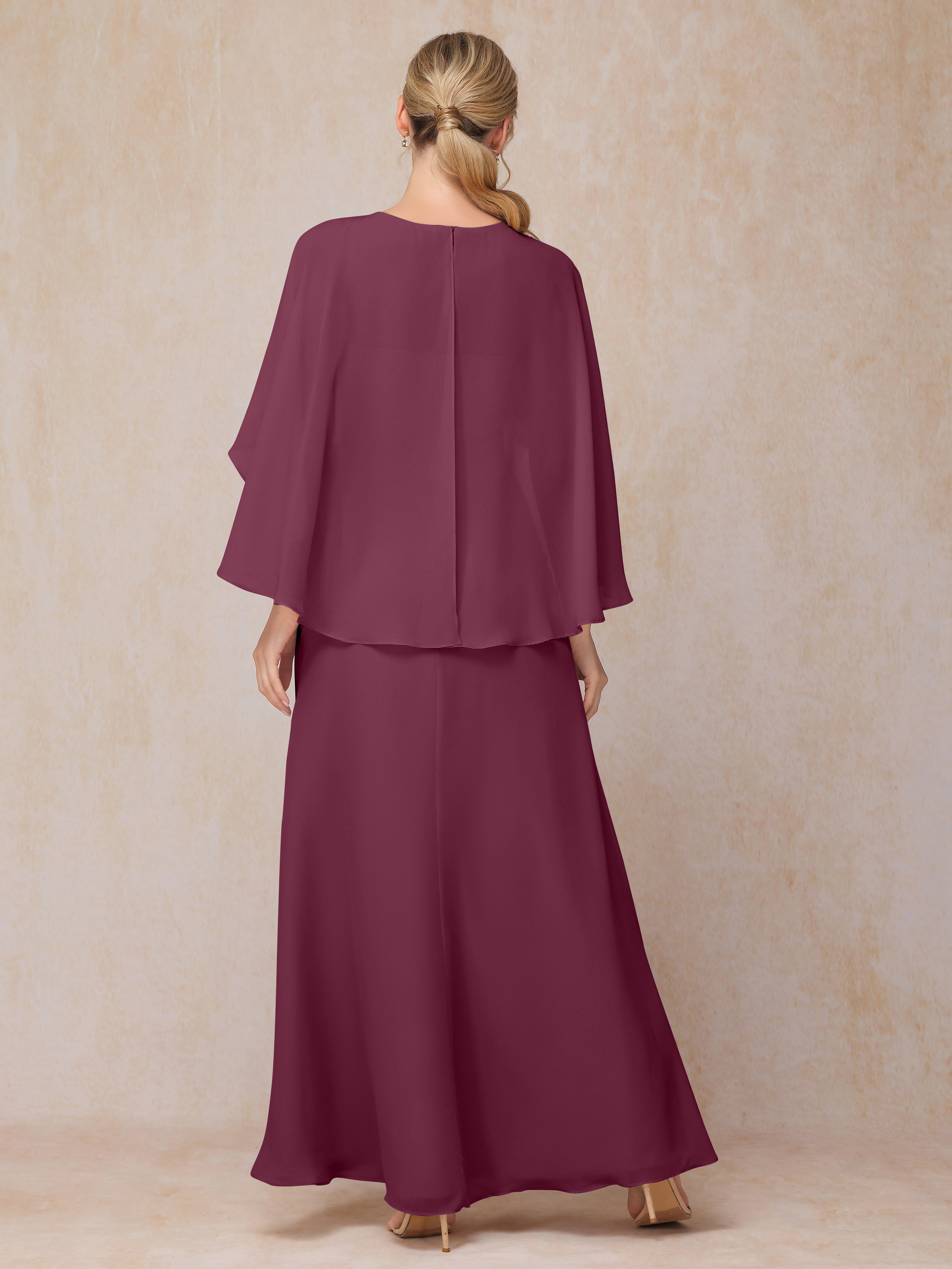 A Line Floor Length Chiffon Mother Of The Groom Dress With Cape