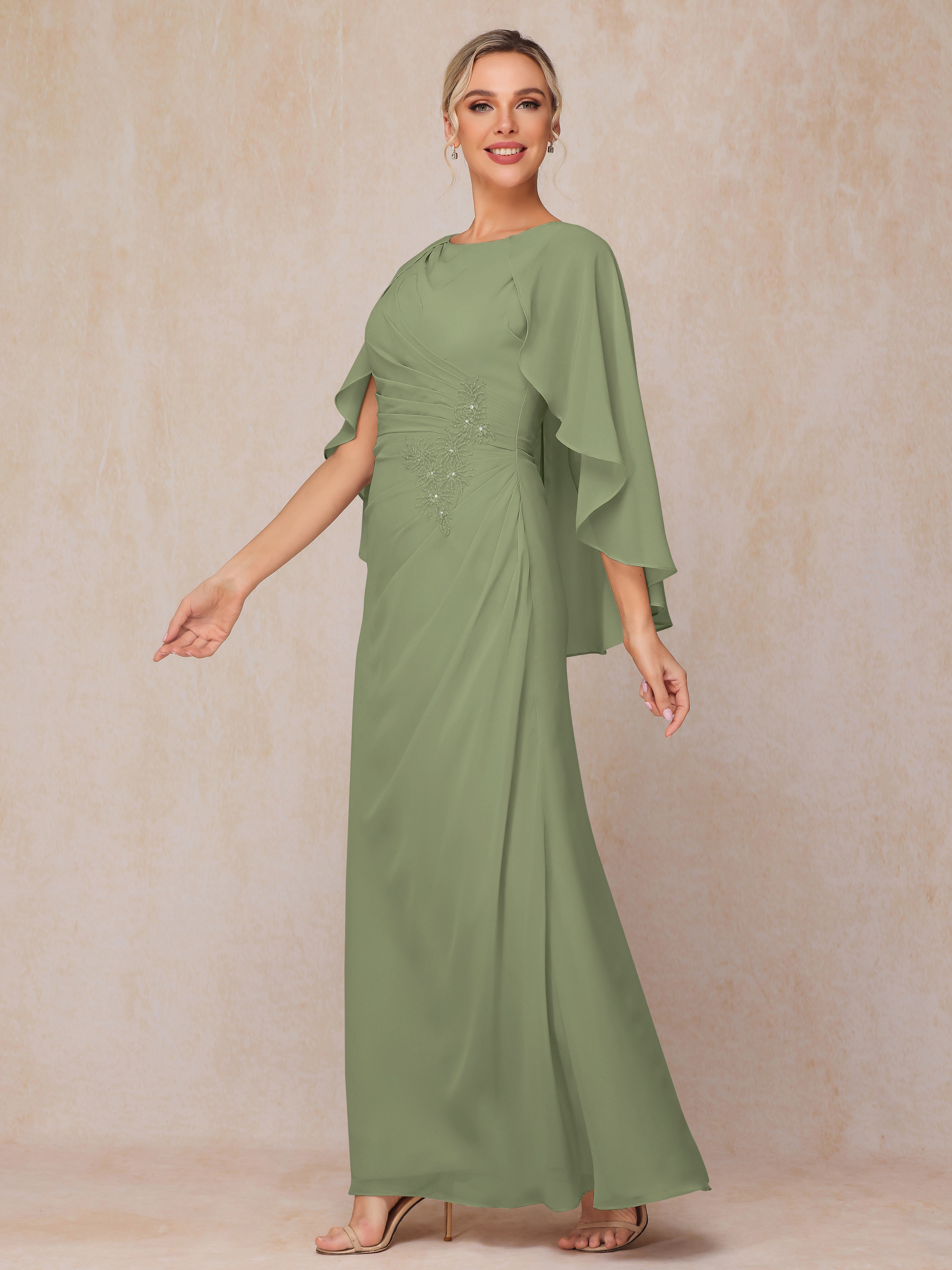 A Line Floor Length Chiffon Mother Of The Groom Dress With Cape