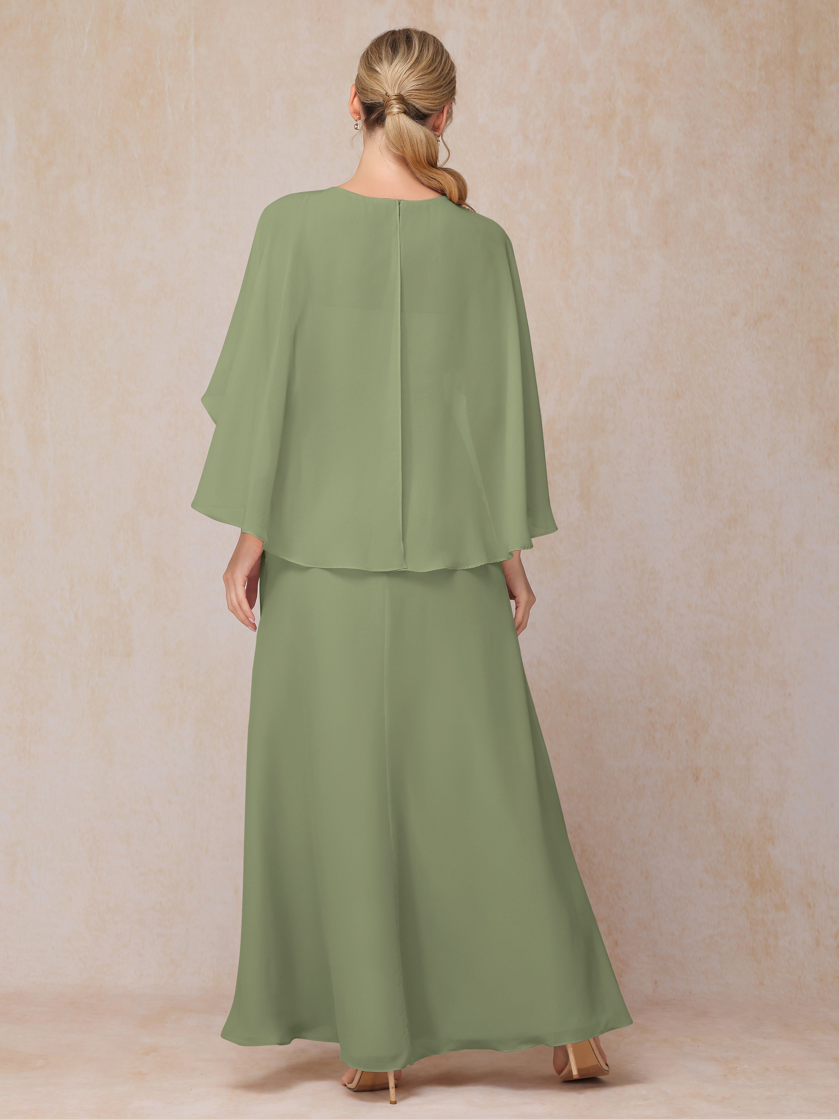 A Line Floor Length Chiffon Mother Of The Groom Dress With Cape
