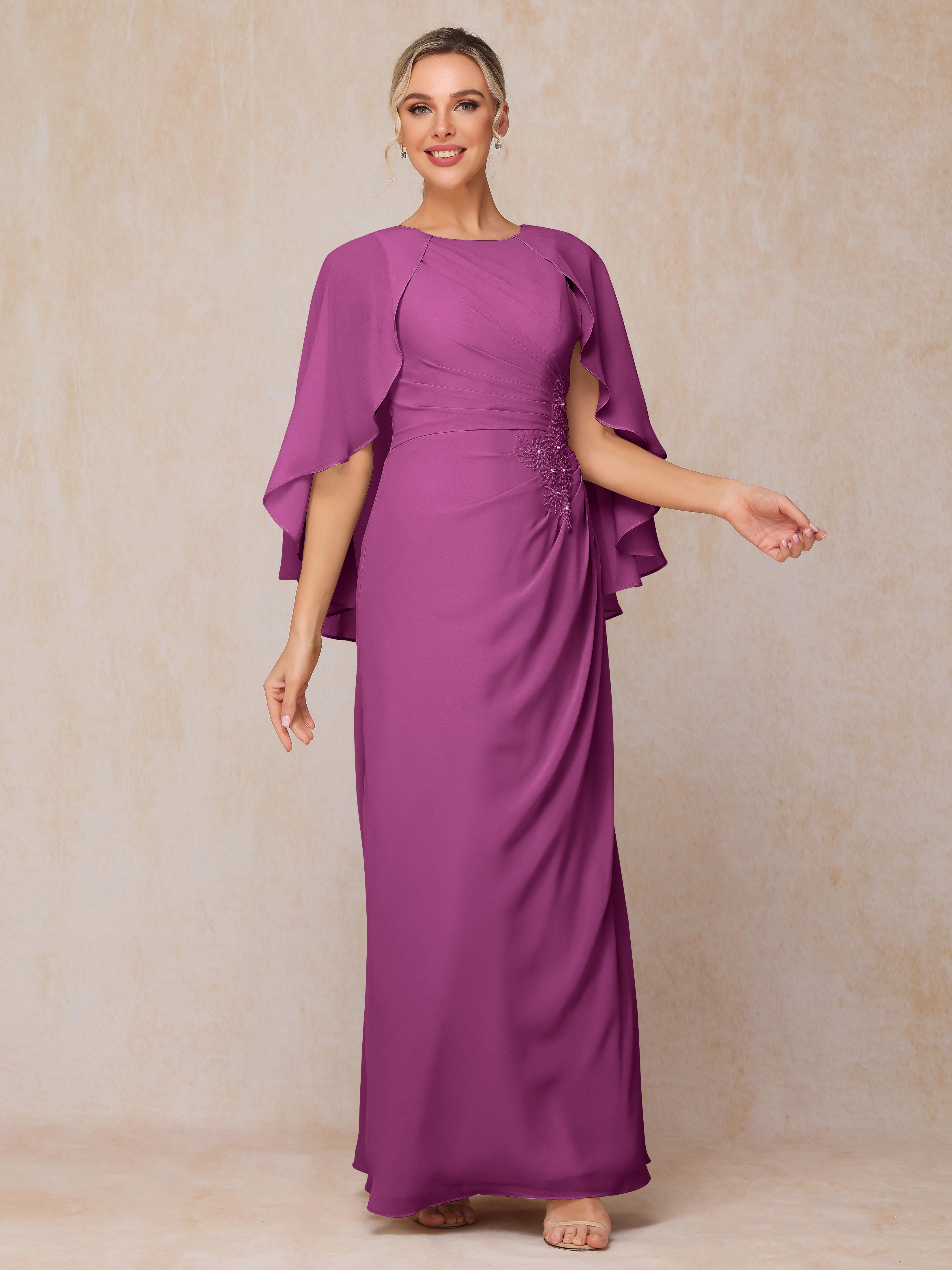 A Line Floor Length Chiffon Mother Of The Groom Dress With Cape