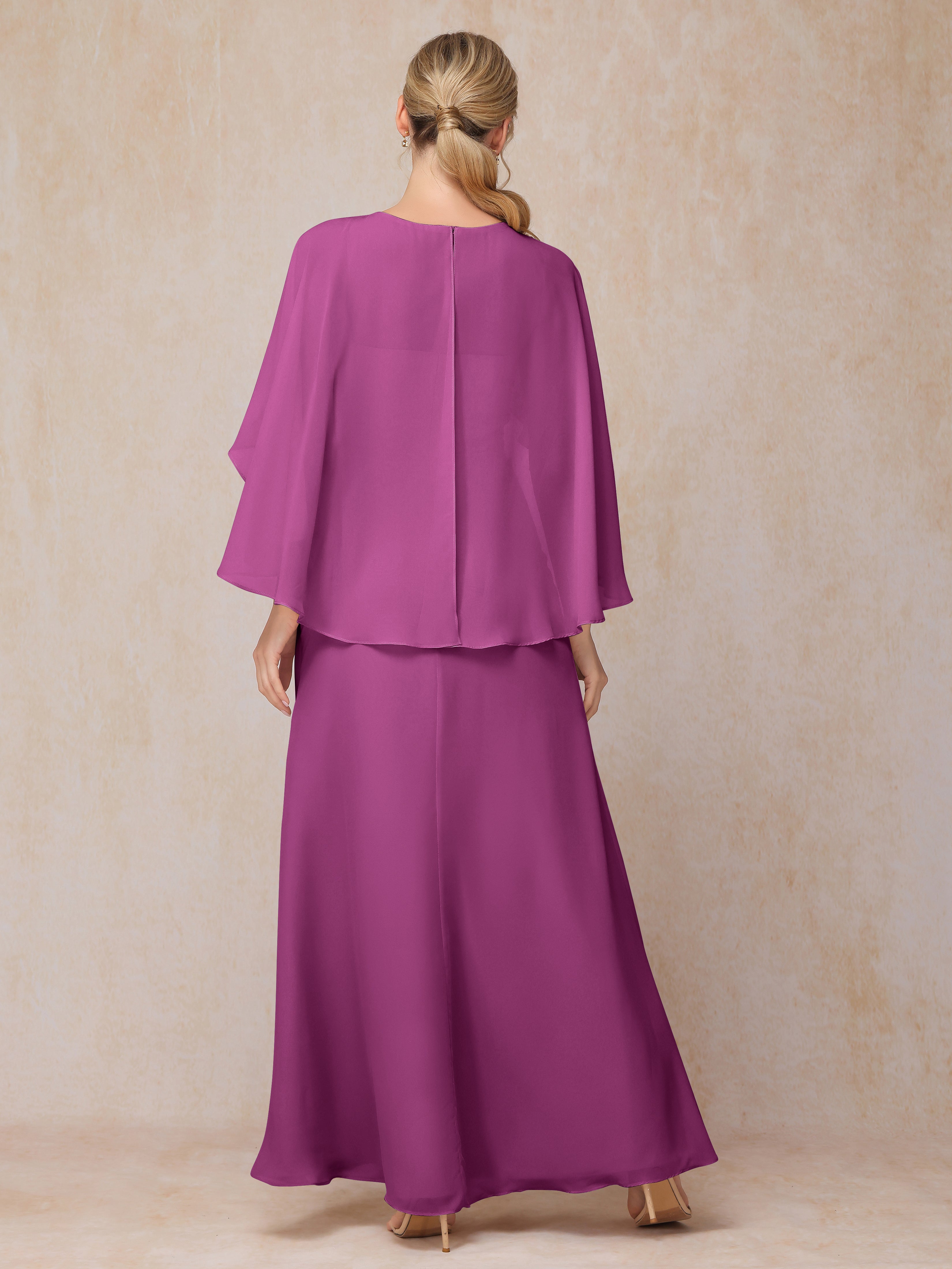 A Line Floor Length Chiffon Mother Of The Groom Dress With Cape