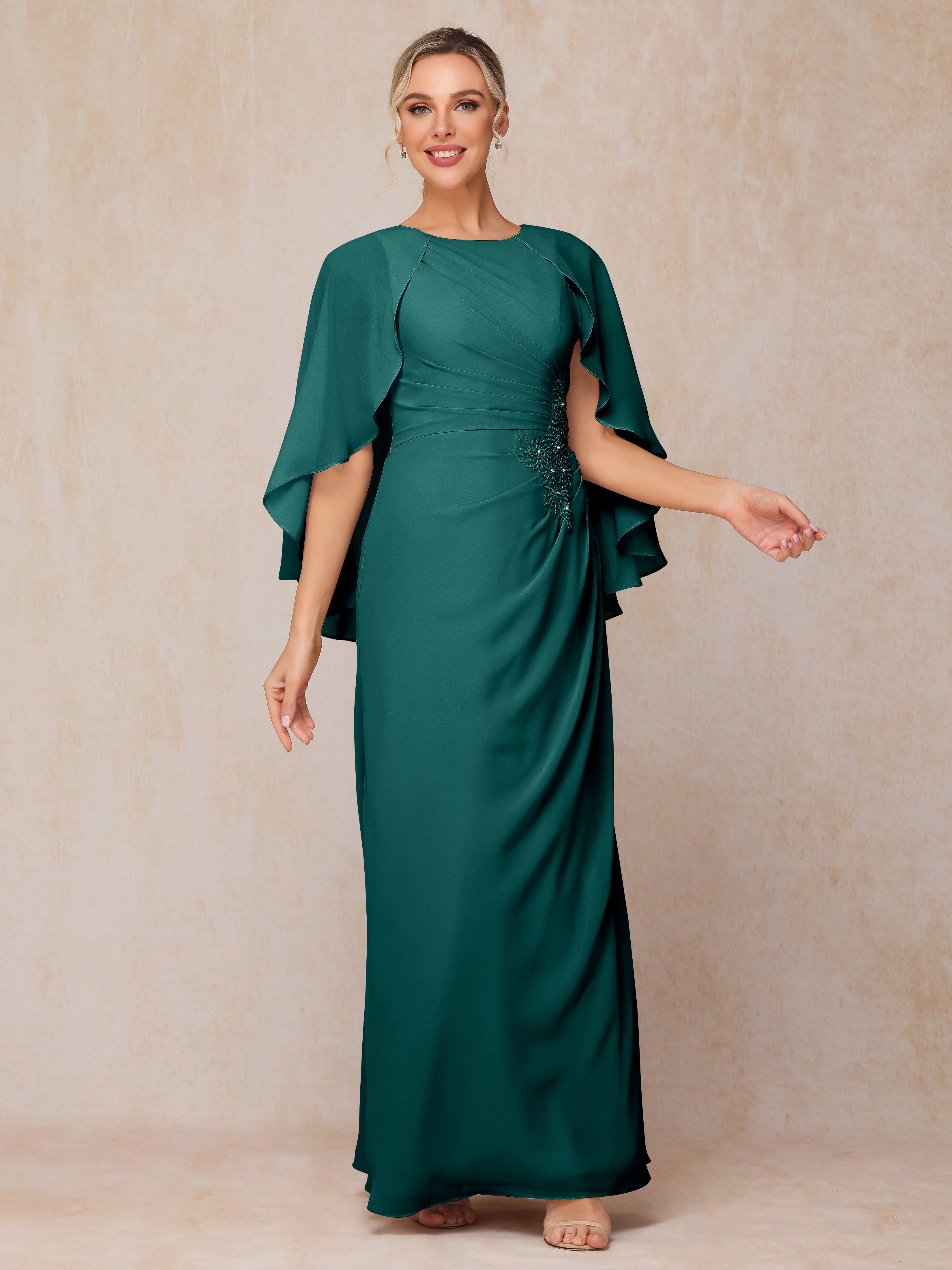 A Line Floor Length Chiffon Mother Of The Groom Dress With Cape