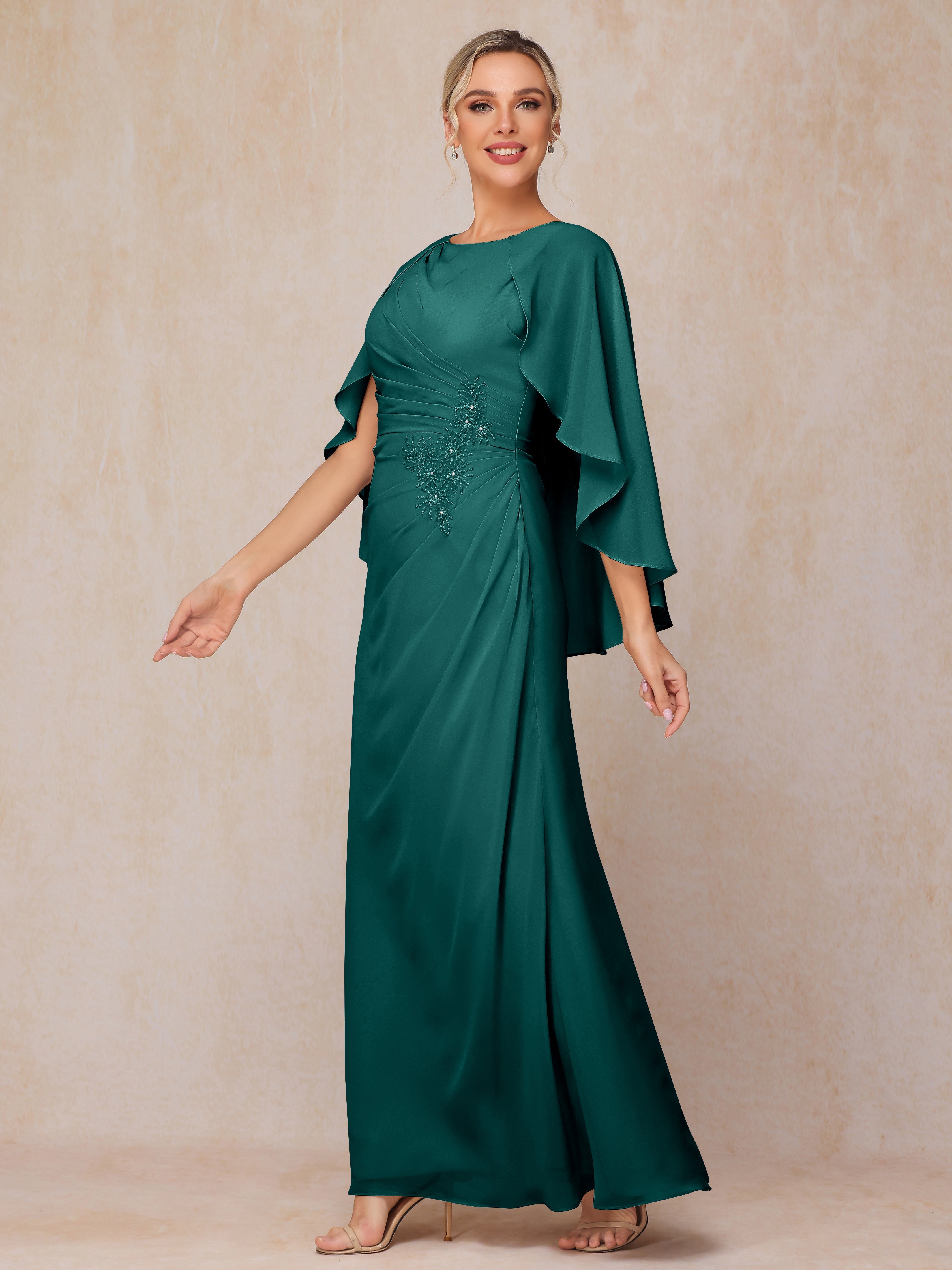 A Line Floor Length Chiffon Mother Of The Groom Dress With Cape