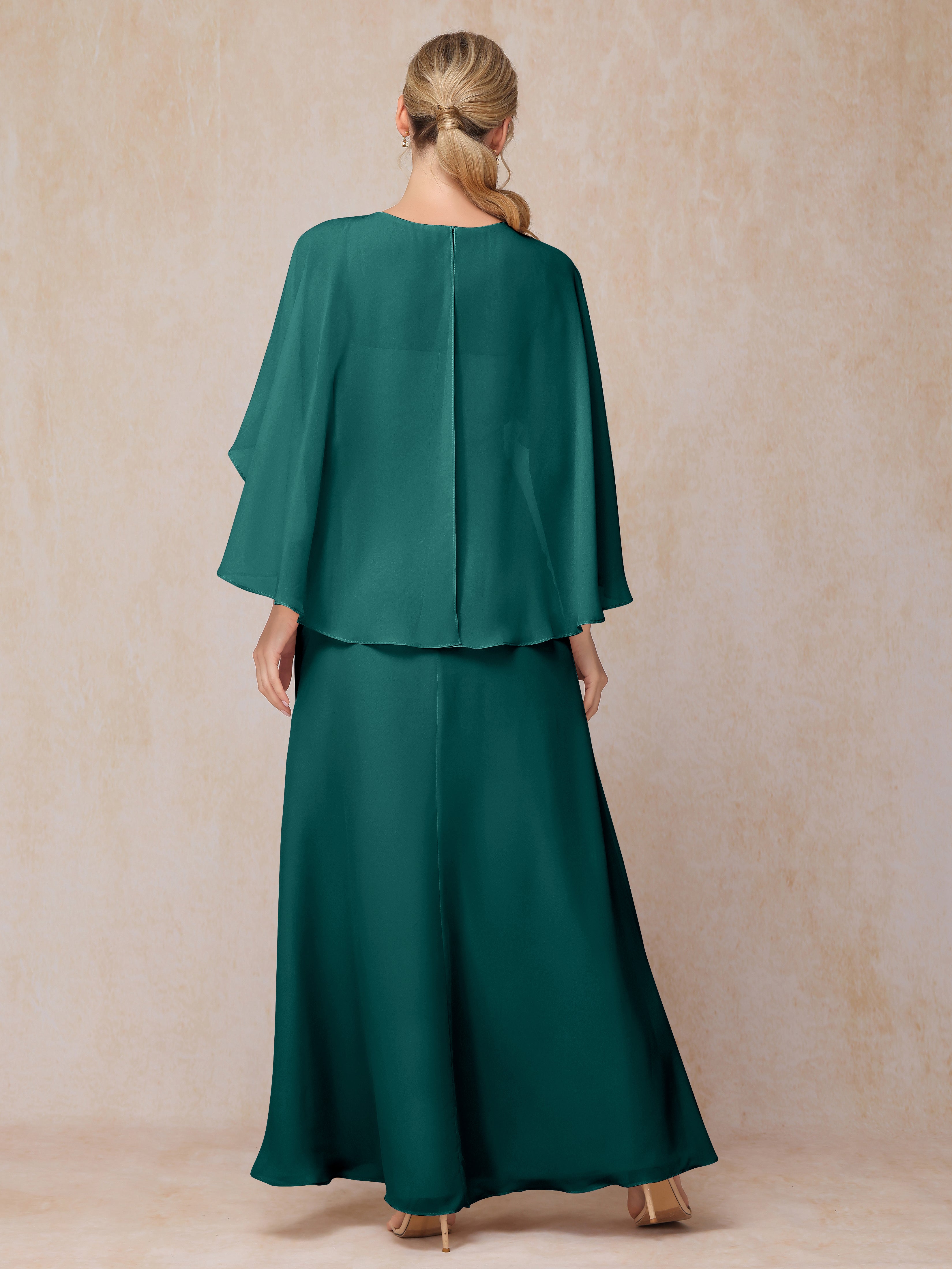 A Line Floor Length Chiffon Mother Of The Groom Dress With Cape