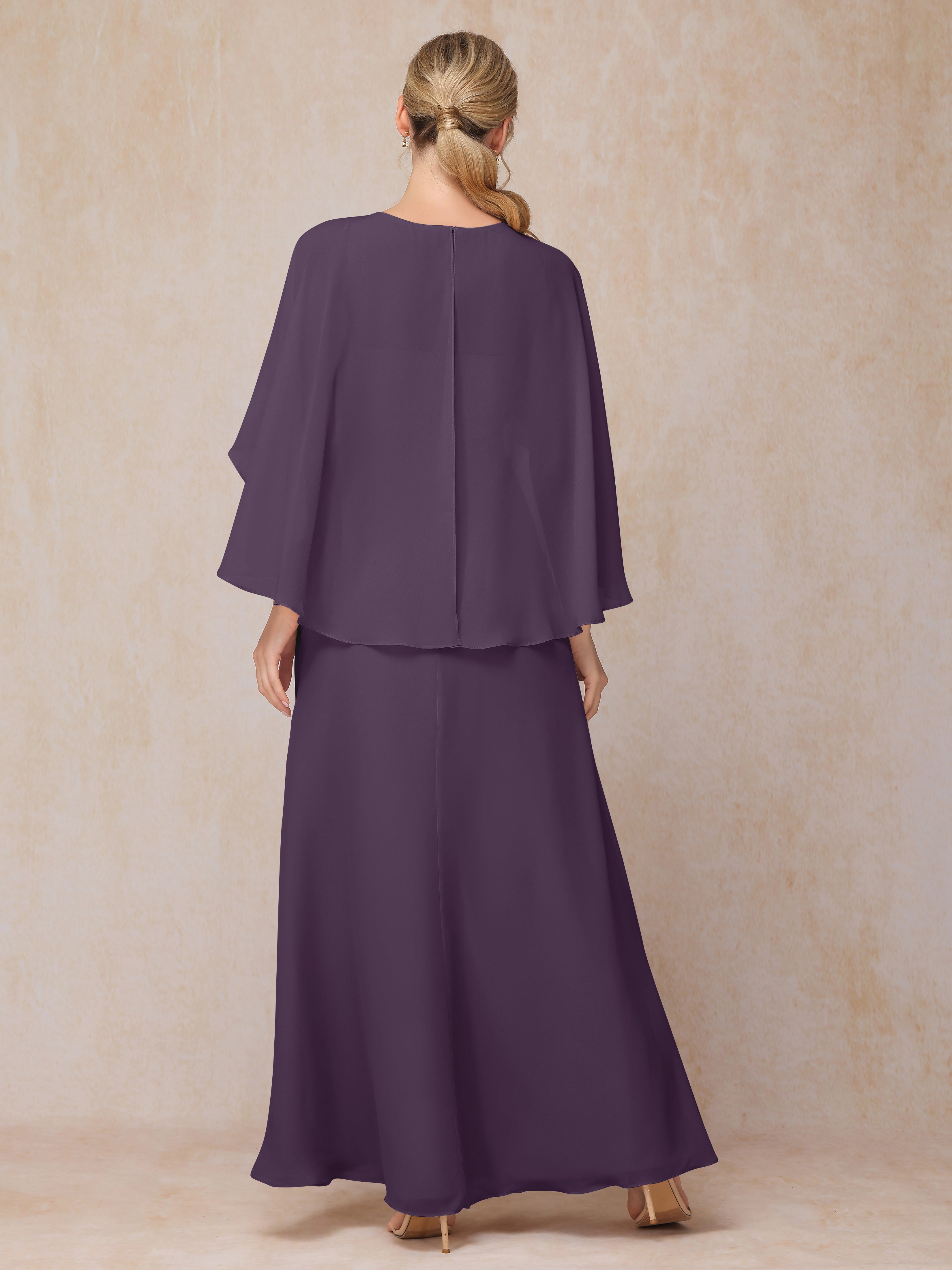 A Line Floor Length Chiffon Mother Of The Groom Dress With Cape