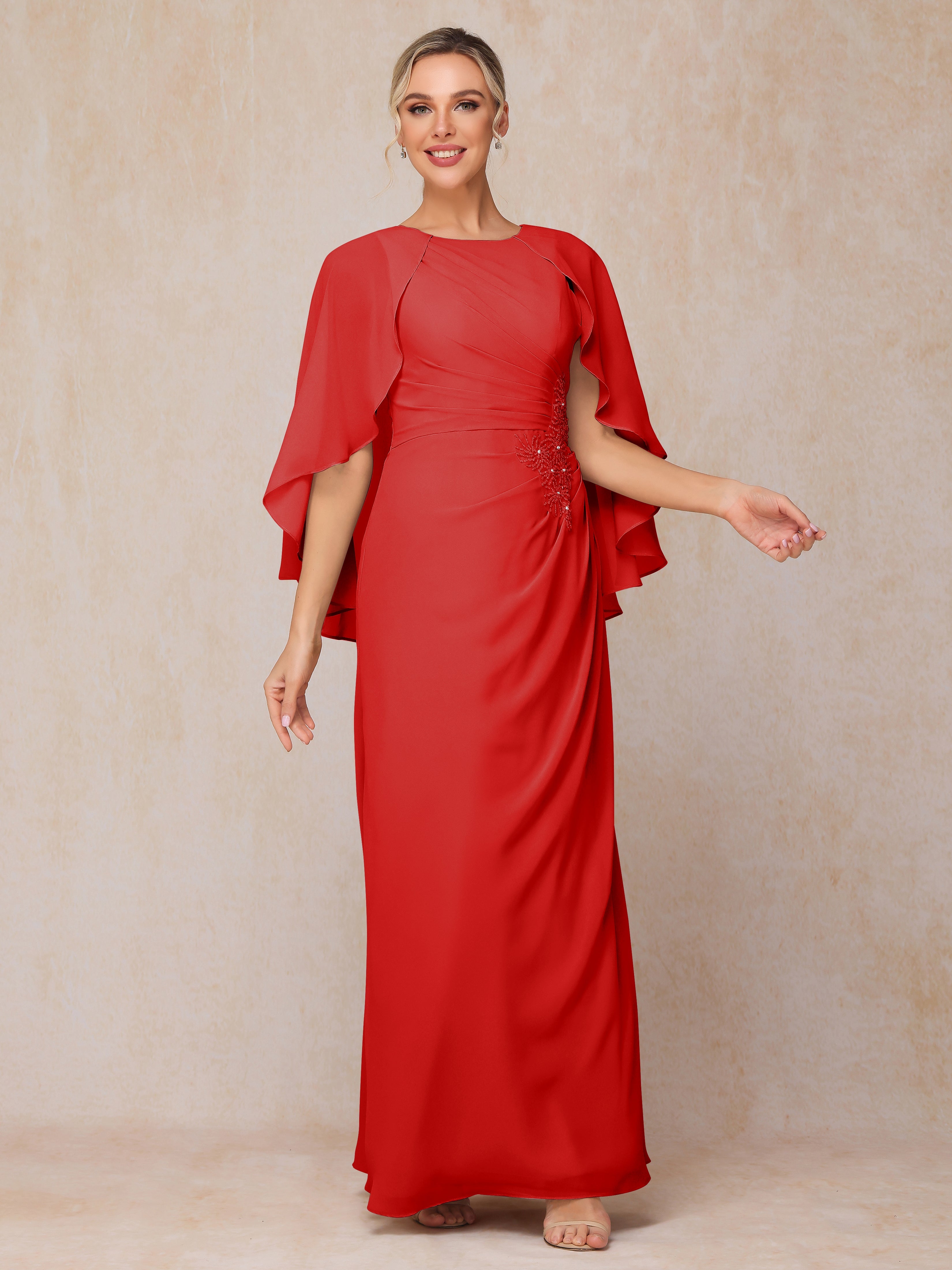 A Line Floor Length Chiffon Mother Of The Groom Dress With Cape