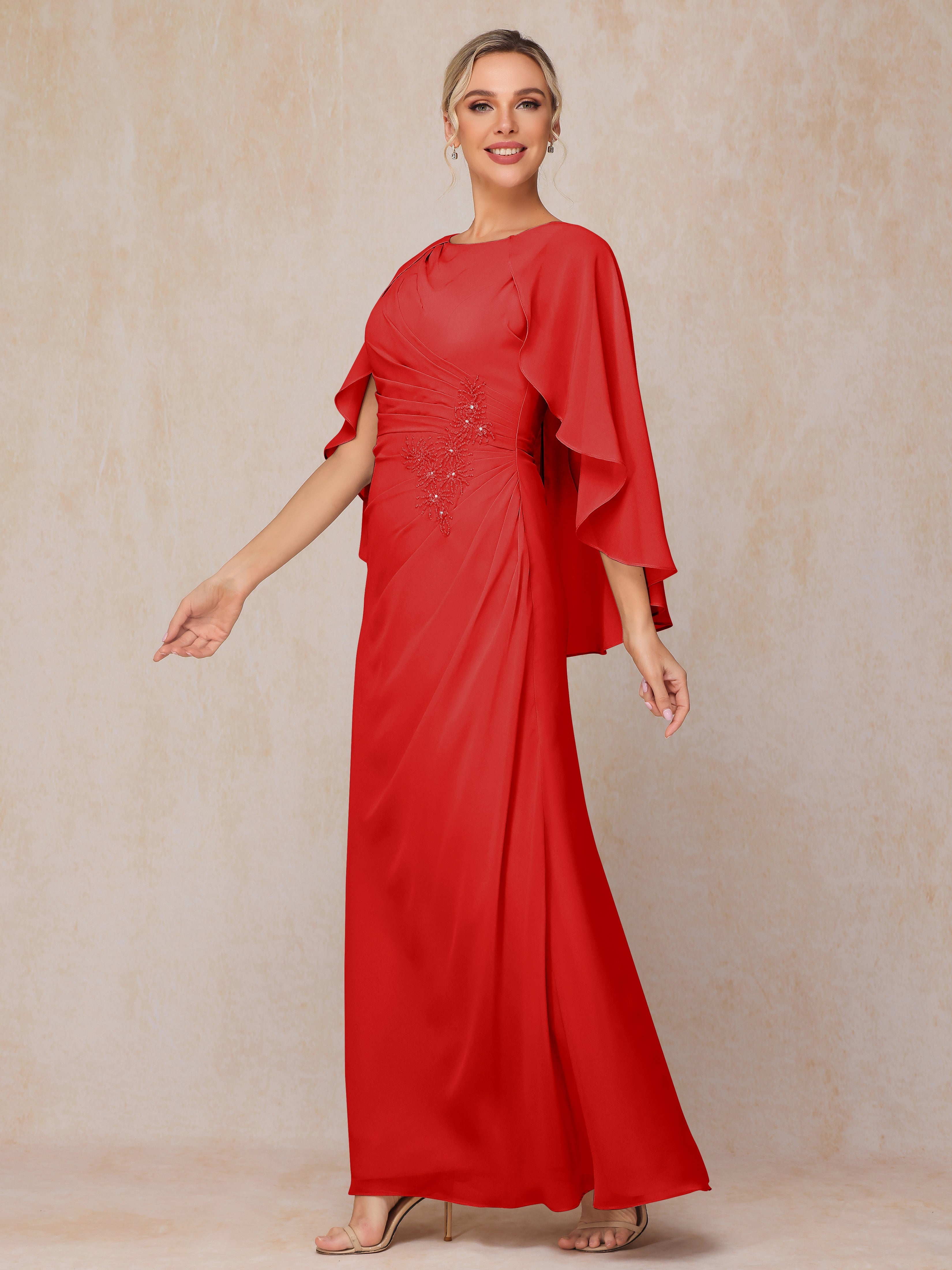 A Line Floor Length Chiffon Mother Of The Groom Dress With Cape