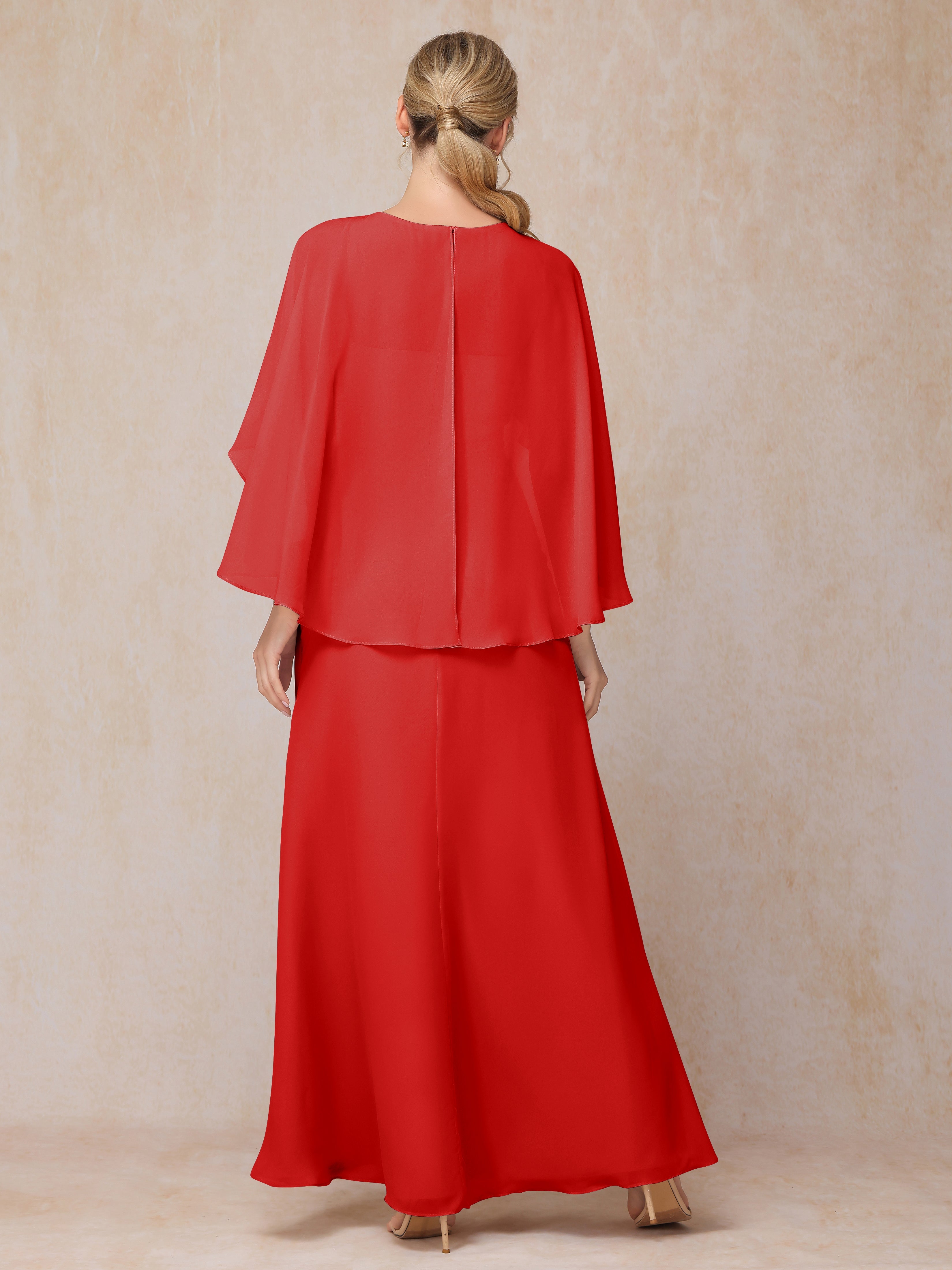 A Line Floor Length Chiffon Mother Of The Groom Dress With Cape