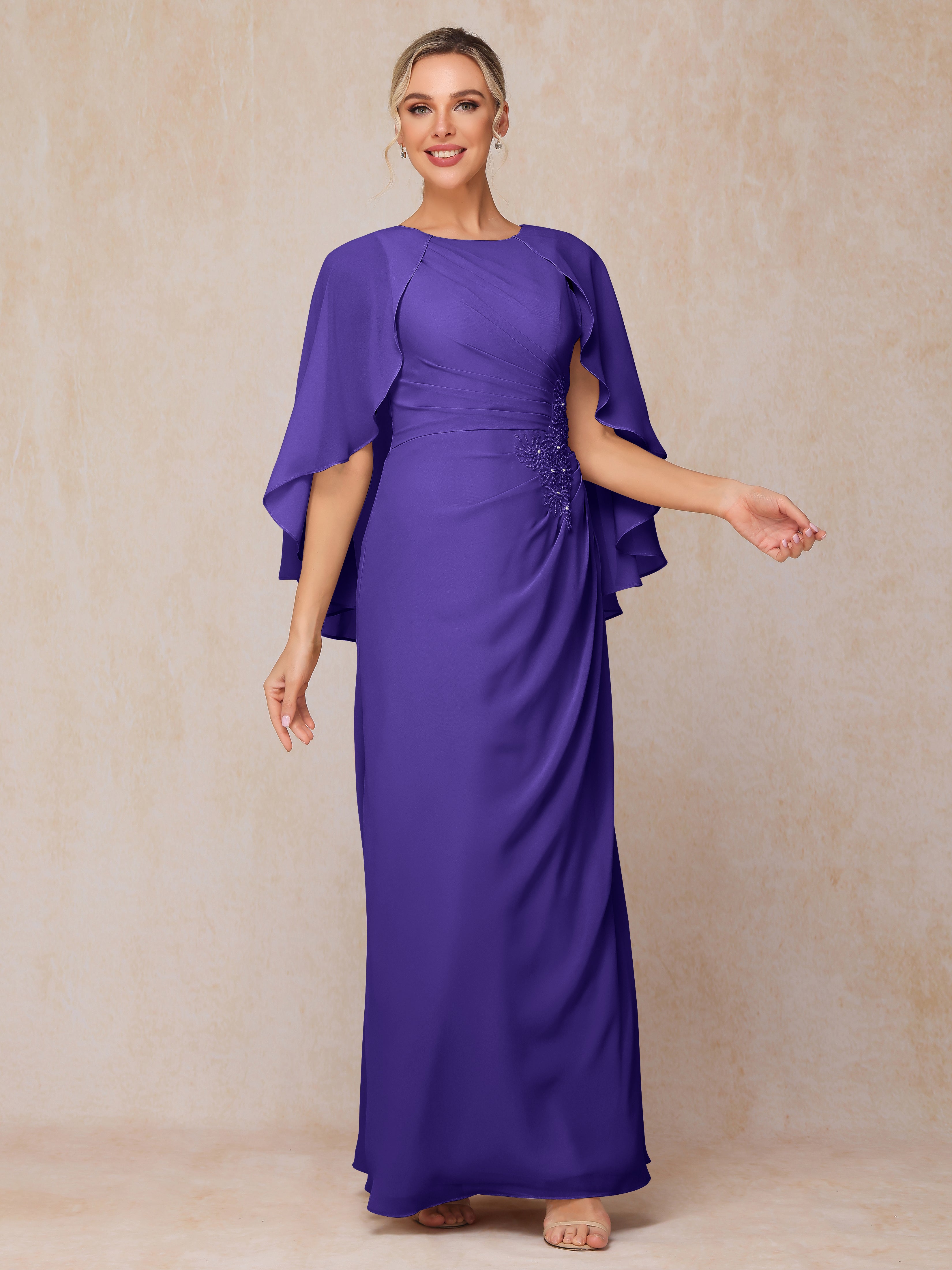 A Line Floor Length Chiffon Mother Of The Groom Dress With Cape