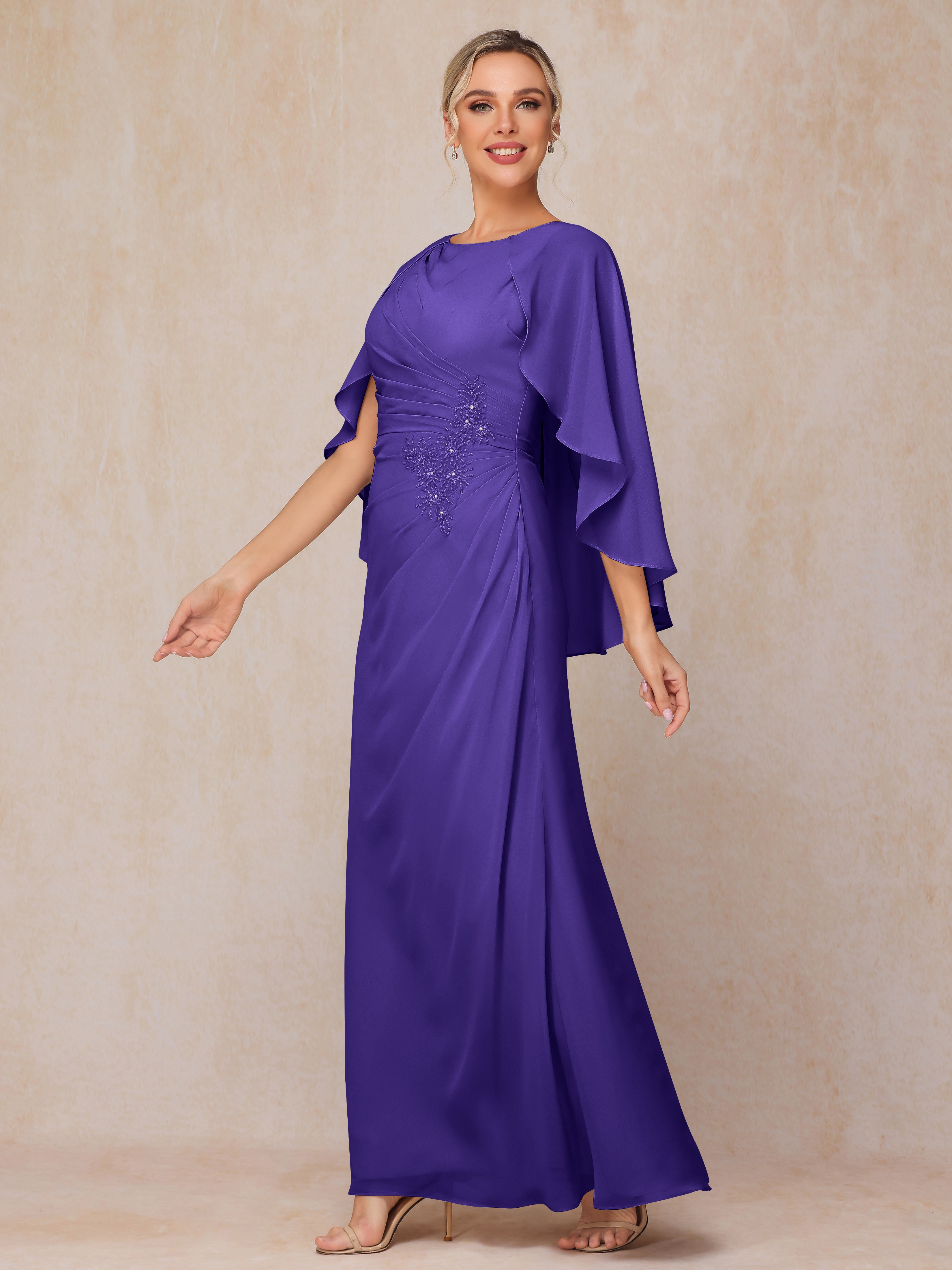 A Line Floor Length Chiffon Mother Of The Groom Dress With Cape